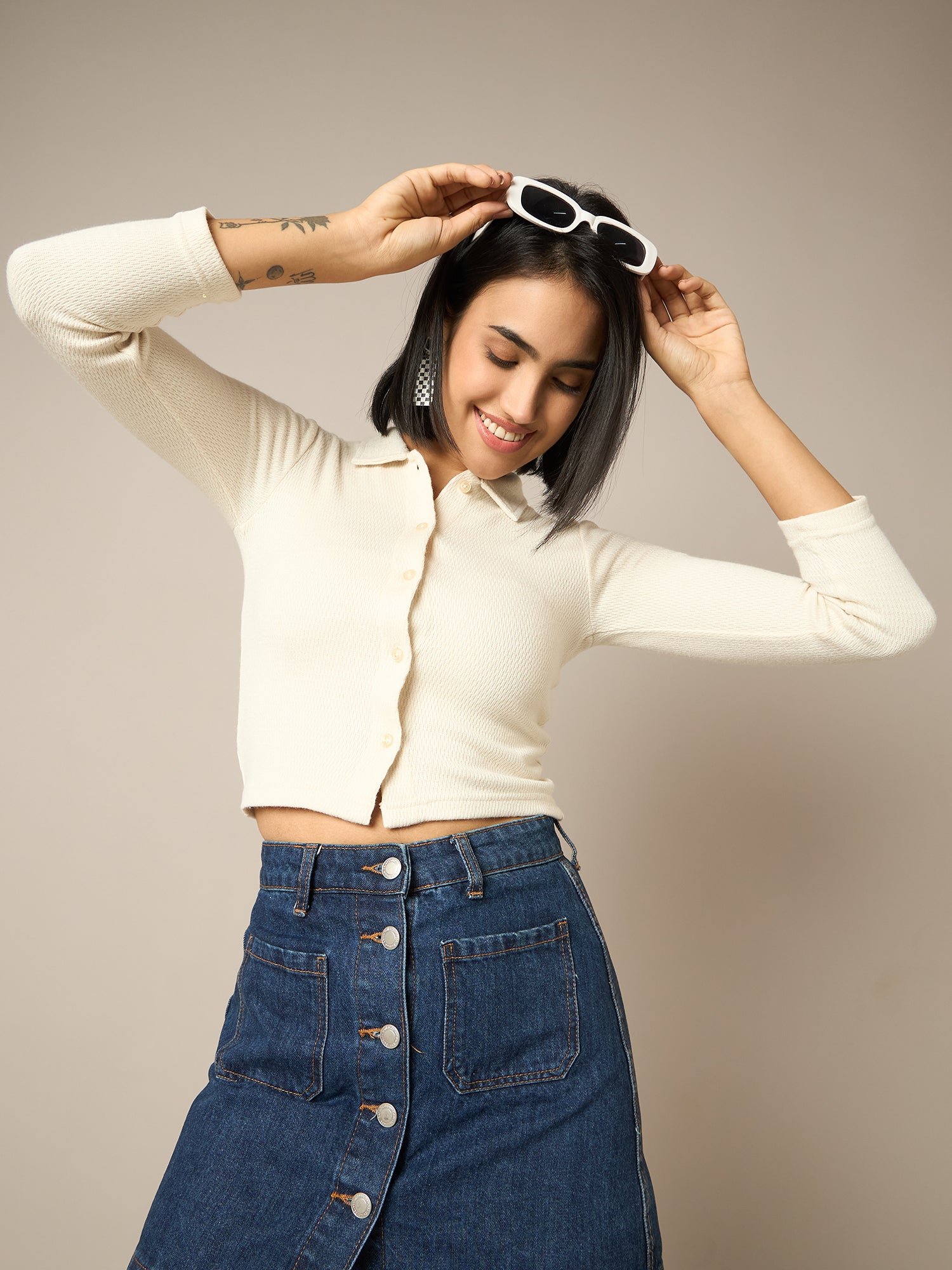 Women Off White Buttoned Top - Reprise