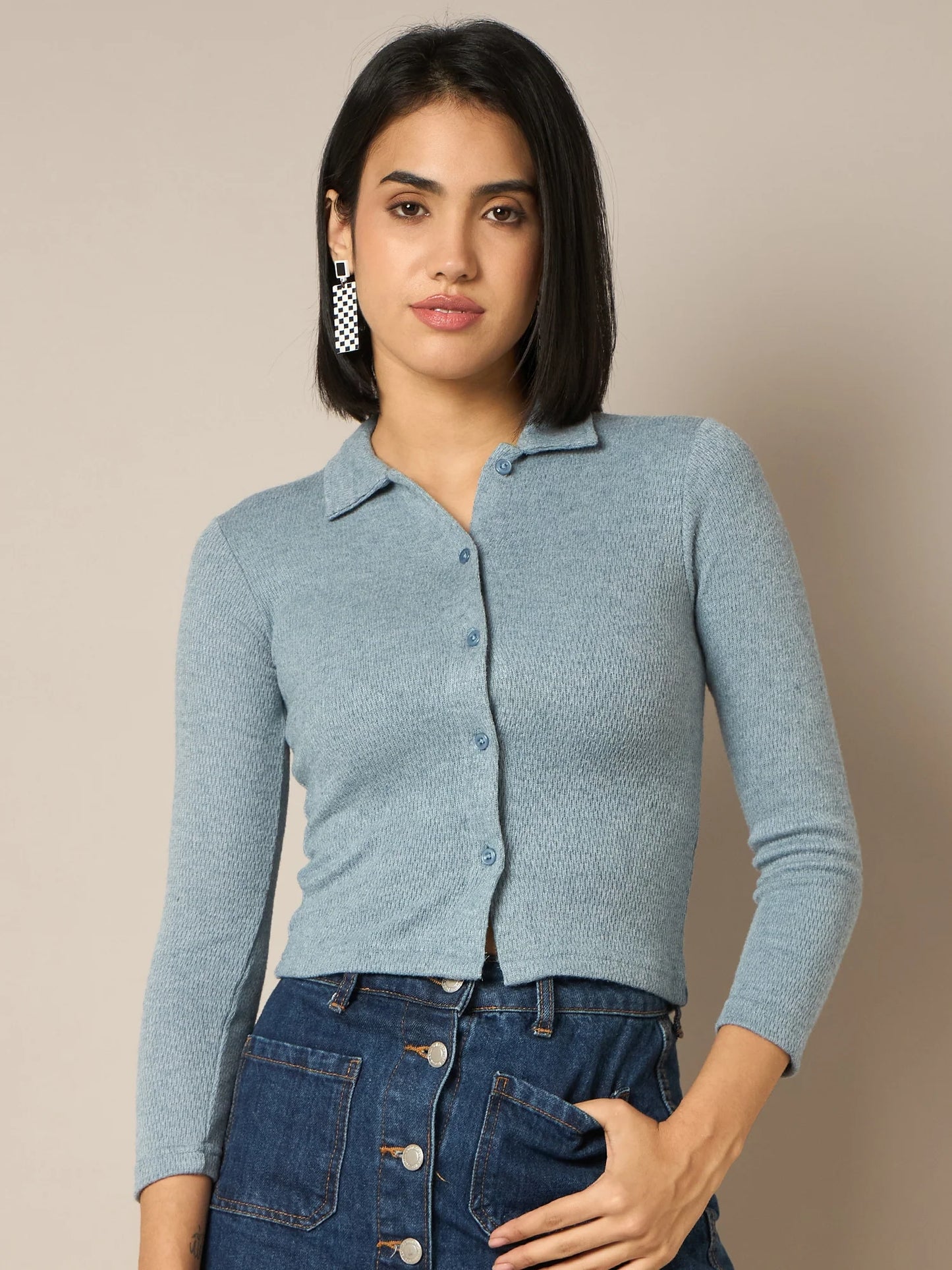Women Blue Buttoned Top - Reprise