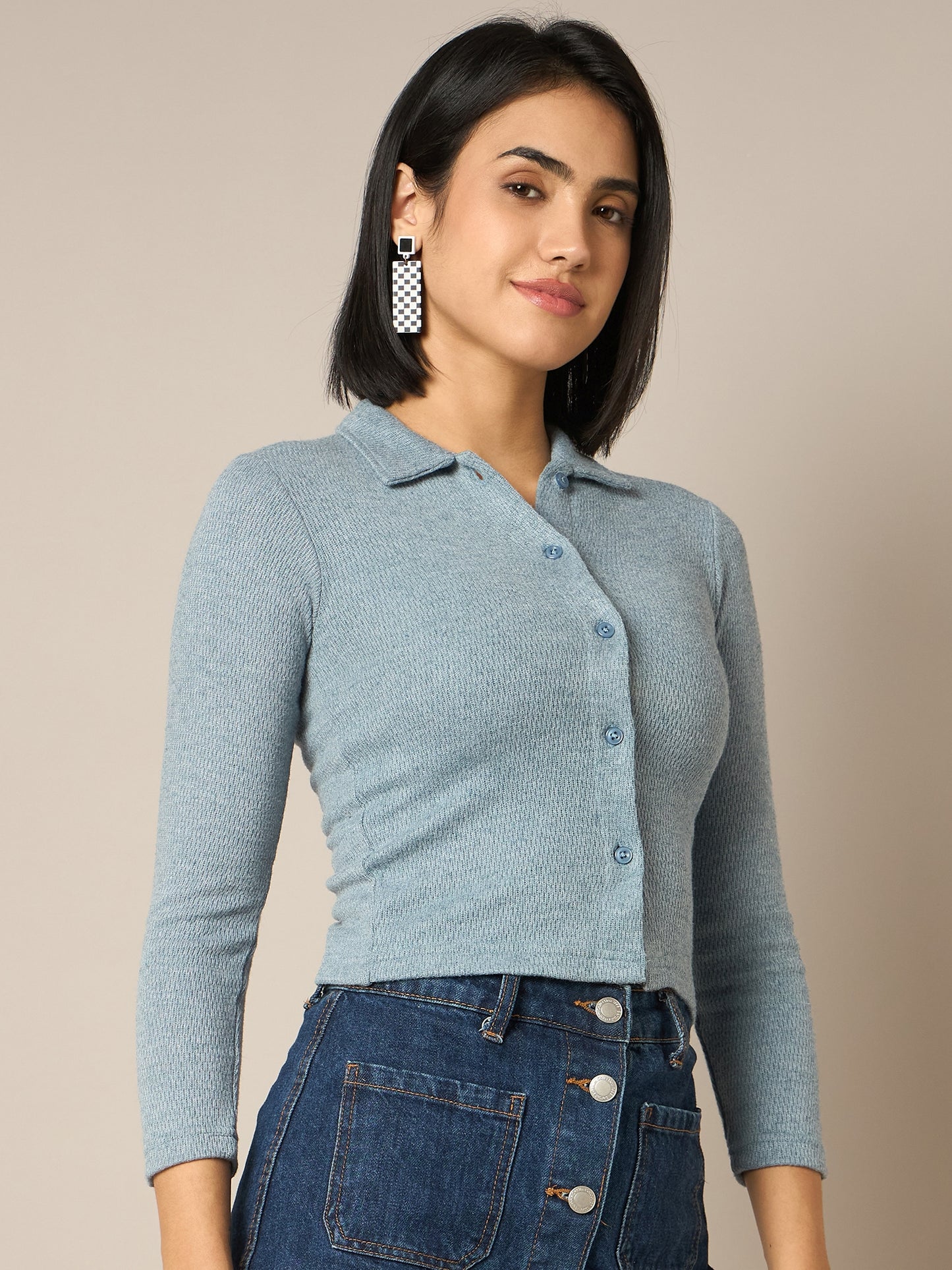 Women Blue Buttoned Top - Reprise