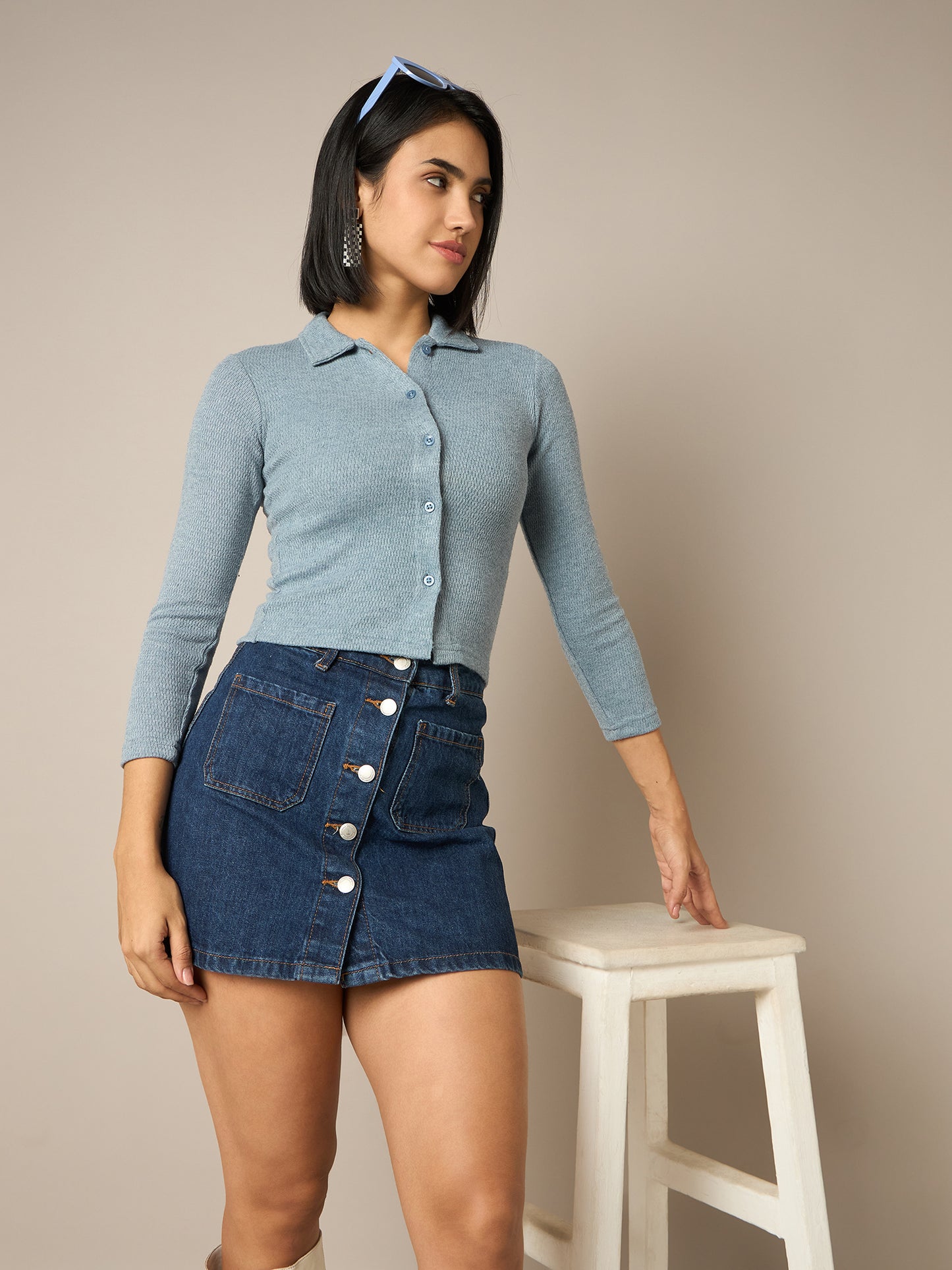 Women Blue Buttoned Top - Reprise