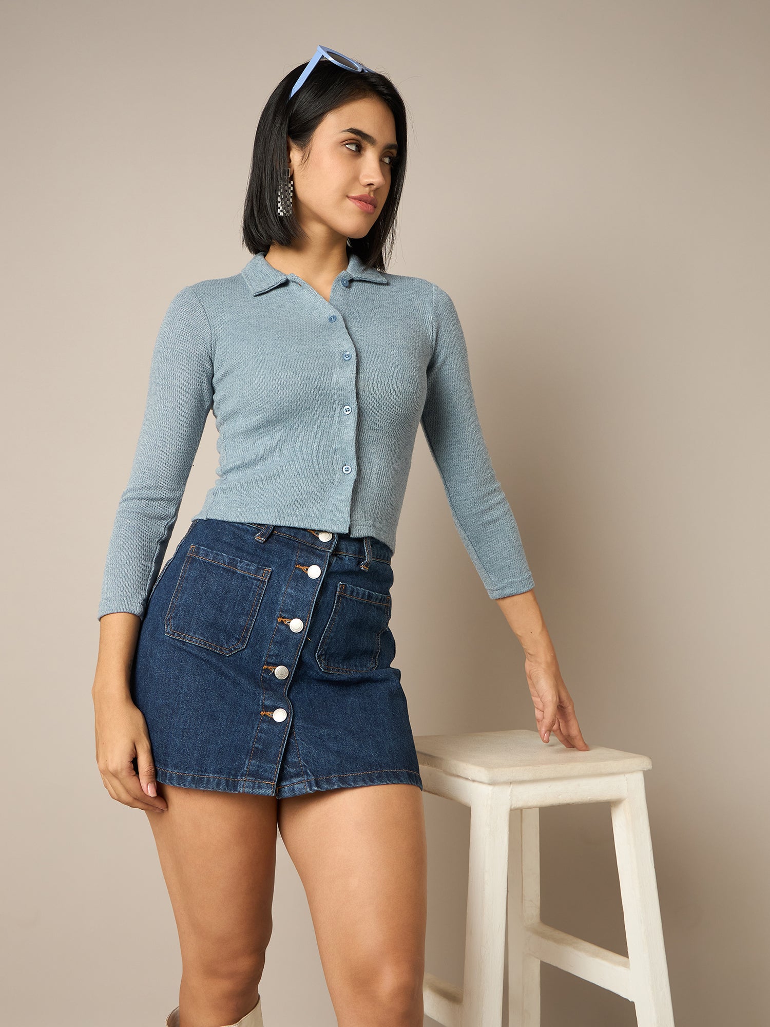 Women Blue Buttoned Top - Reprise