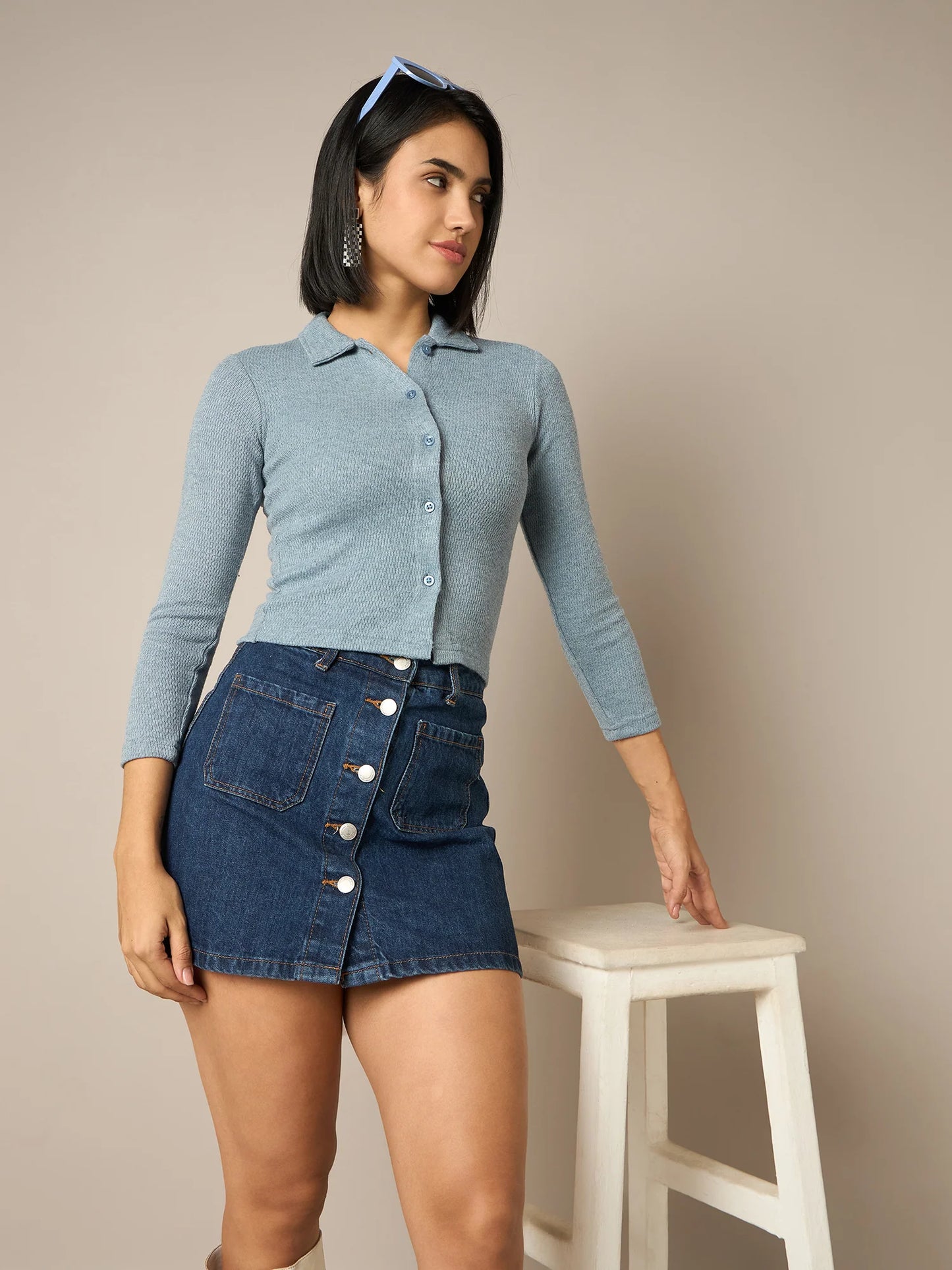 Women Blue Buttoned Top - Reprise