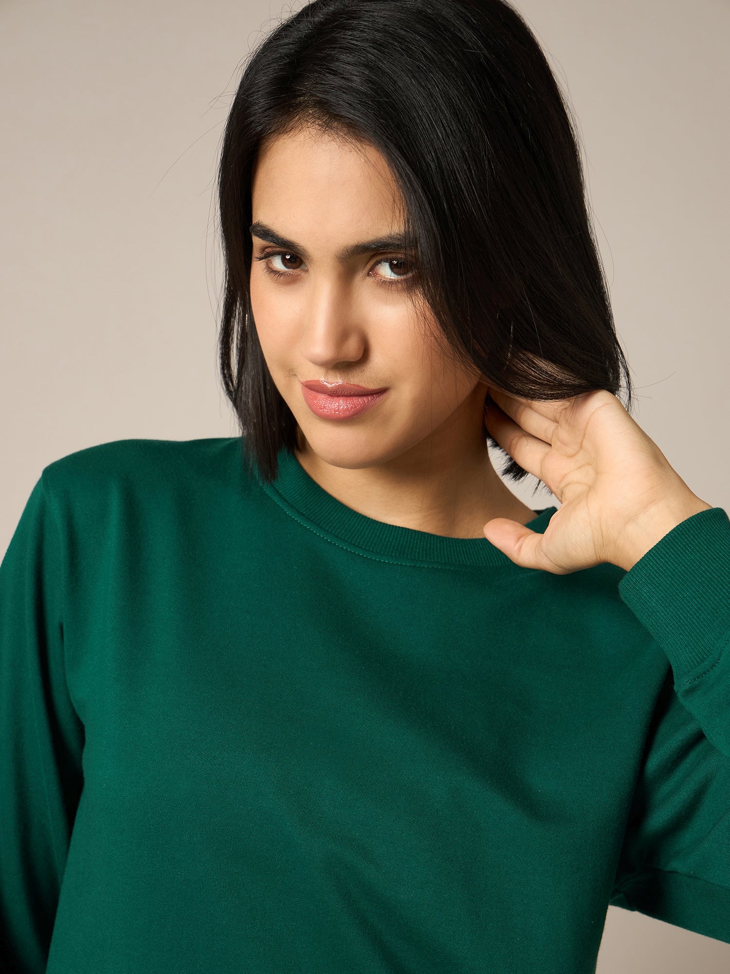 Women Bottle Green Round Neck Sweatshirt - Reprise