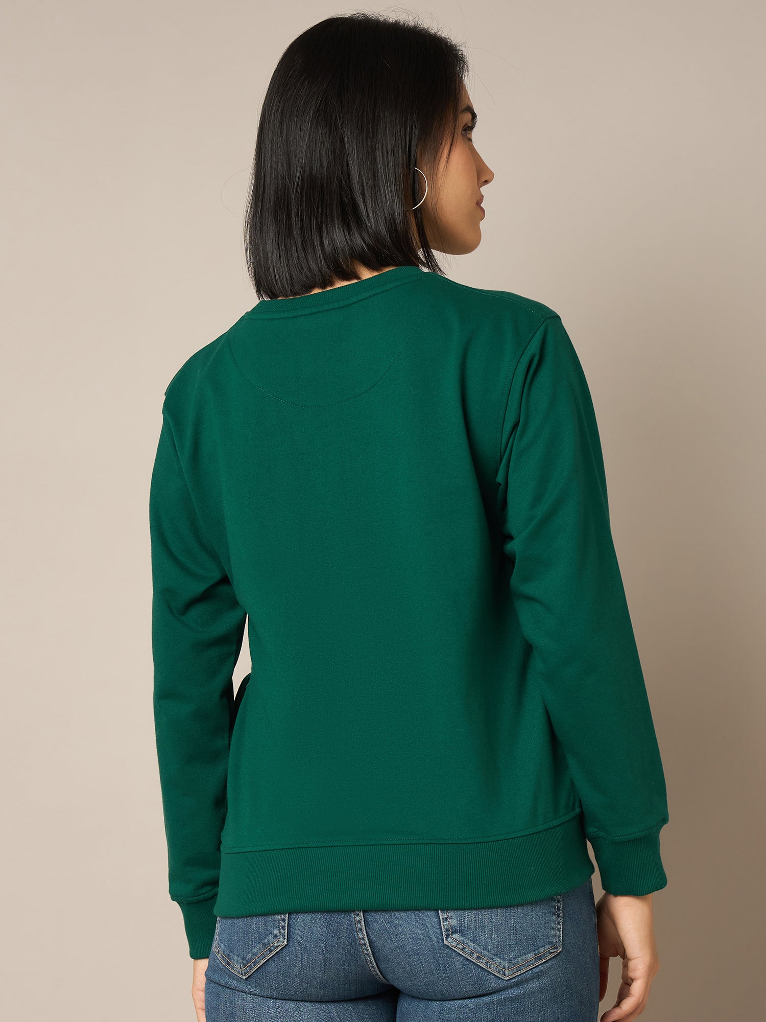 Women Bottle Green Round Neck Sweatshirt - Reprise