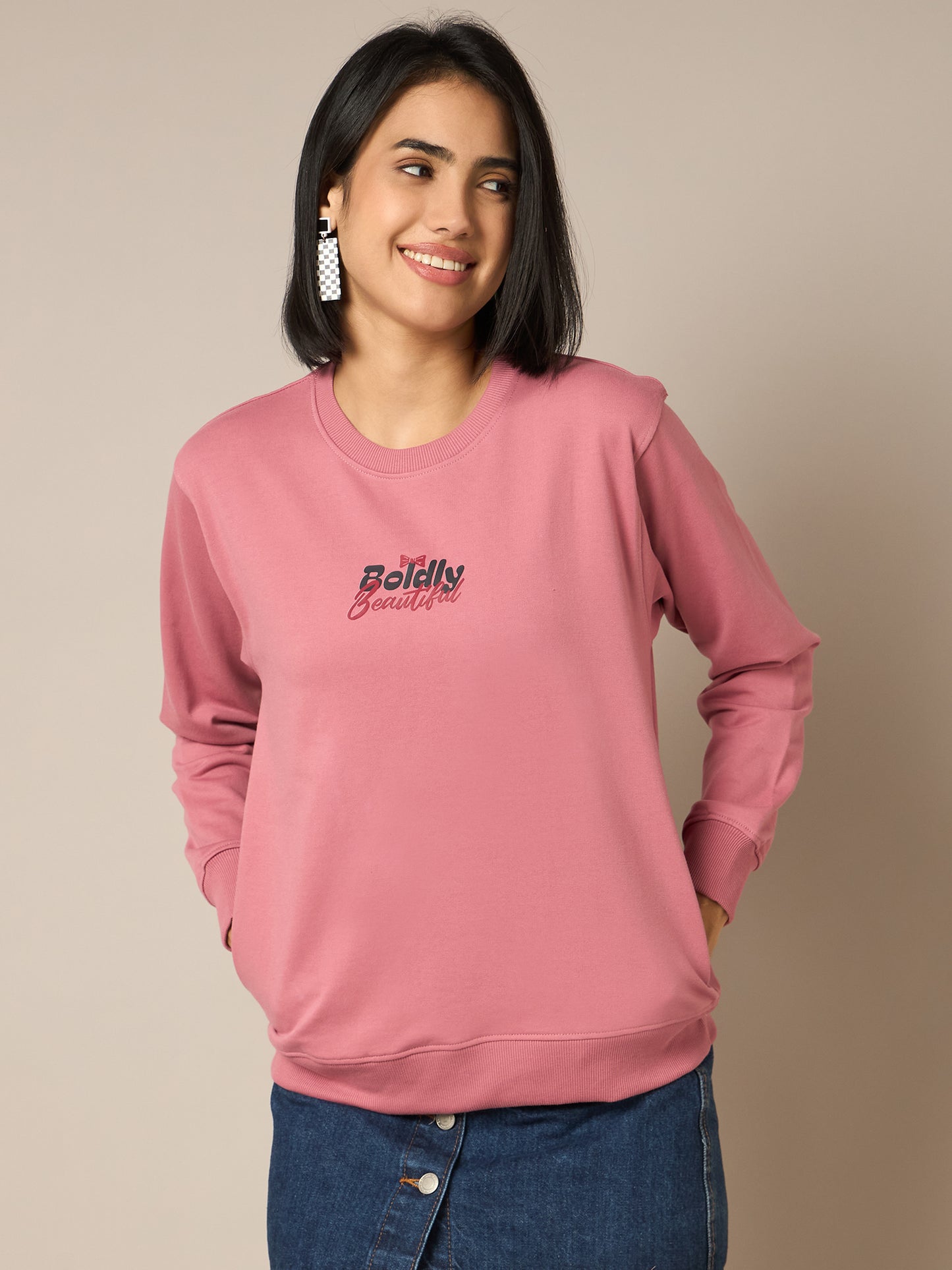 Women Pink Round Neck Sweatshirt - Reprise