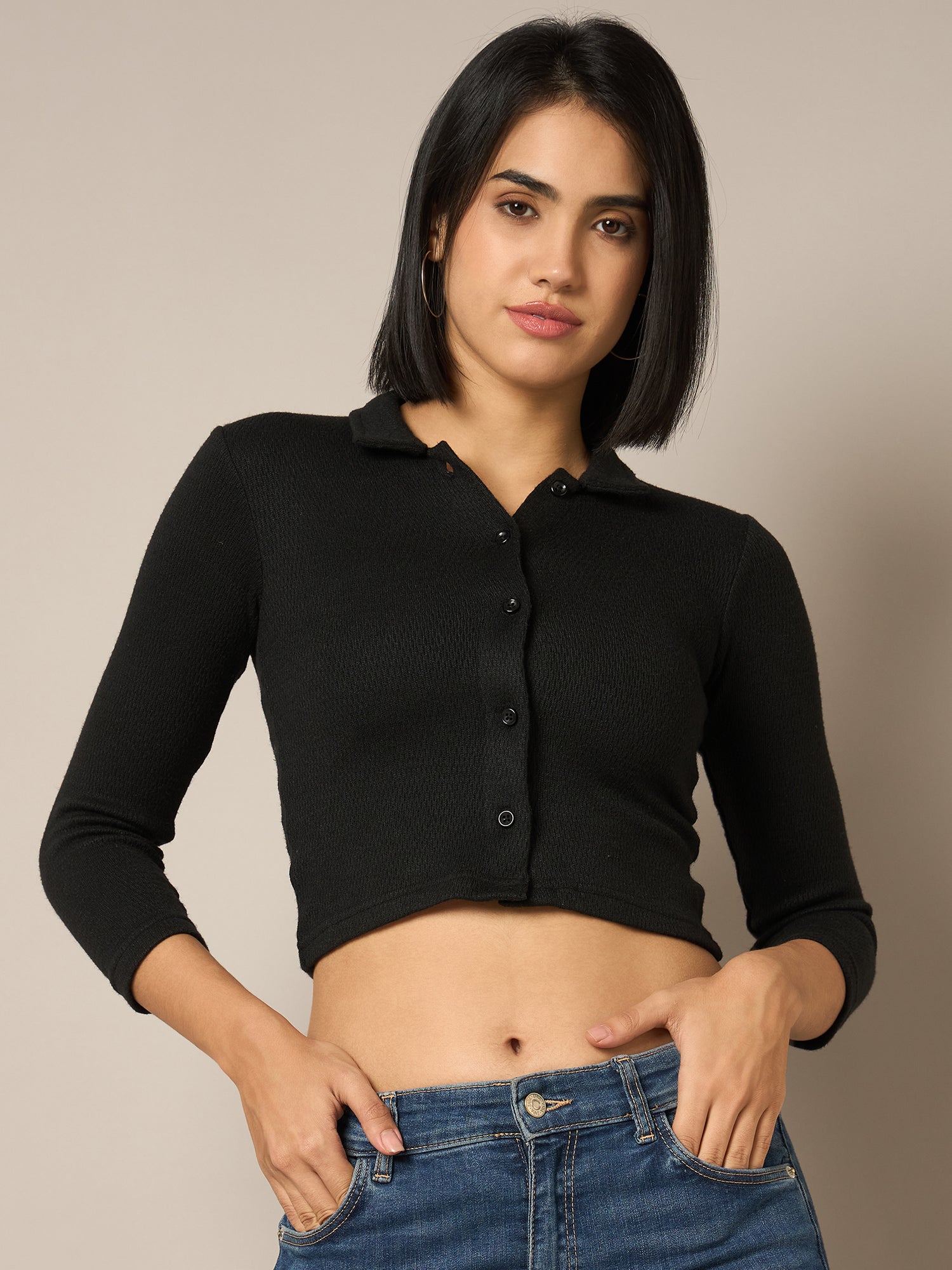 Women Black Buttoned Top - Reprise