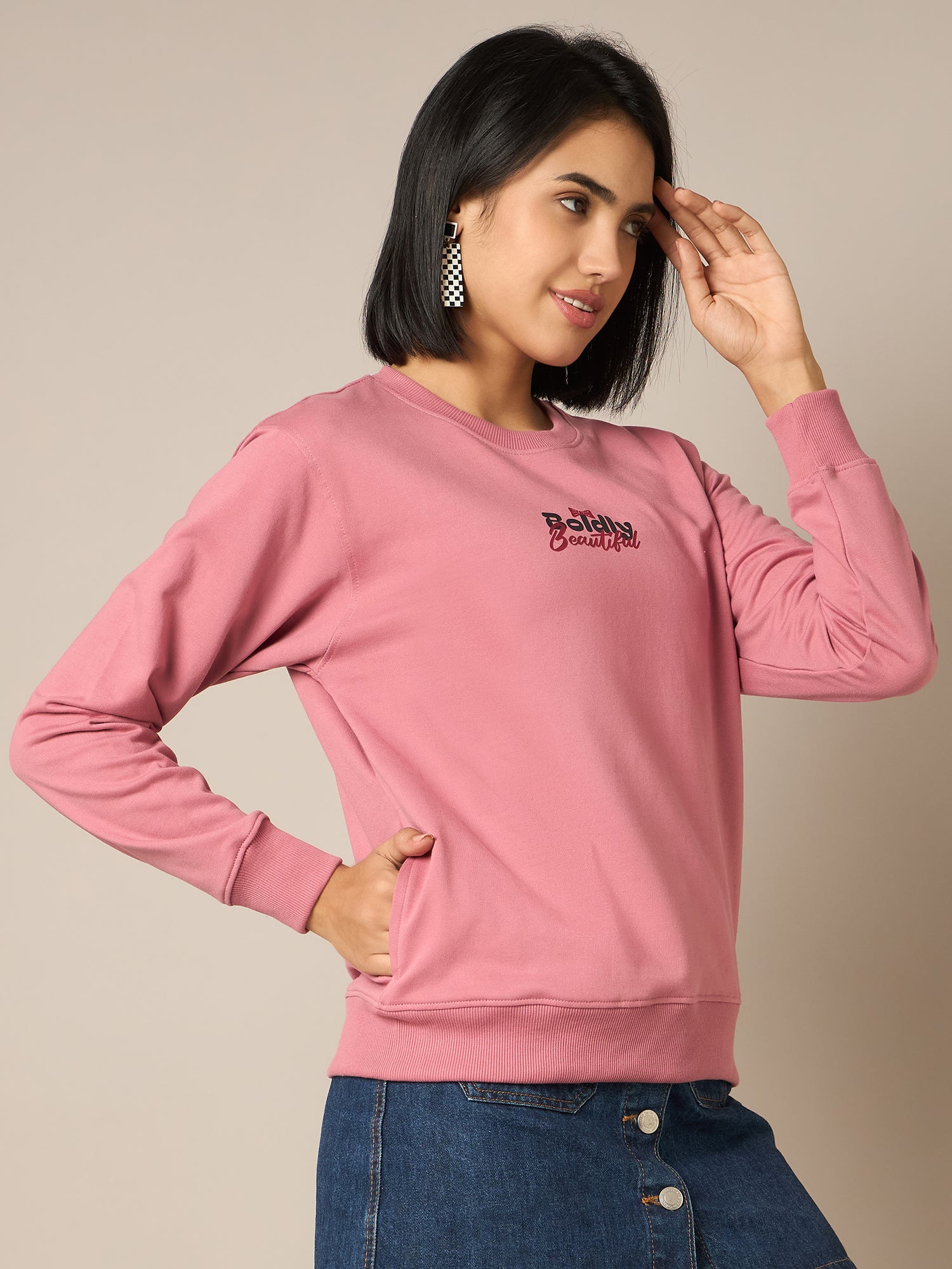 Women Pink Round Neck Sweatshirt - Reprise