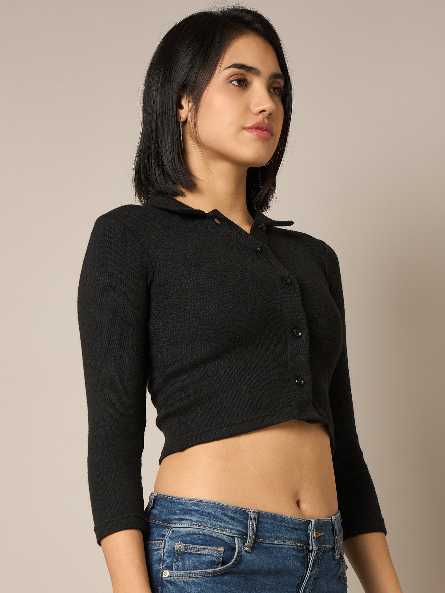 Women Black Buttoned Top - Reprise