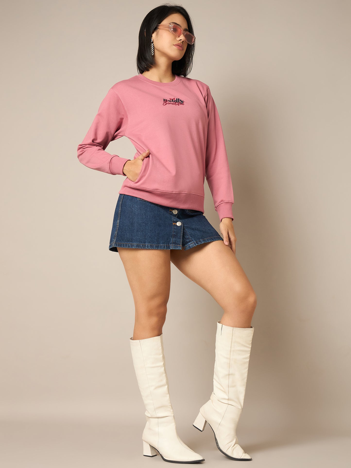 Women Pink Round Neck Sweatshirt - Reprise