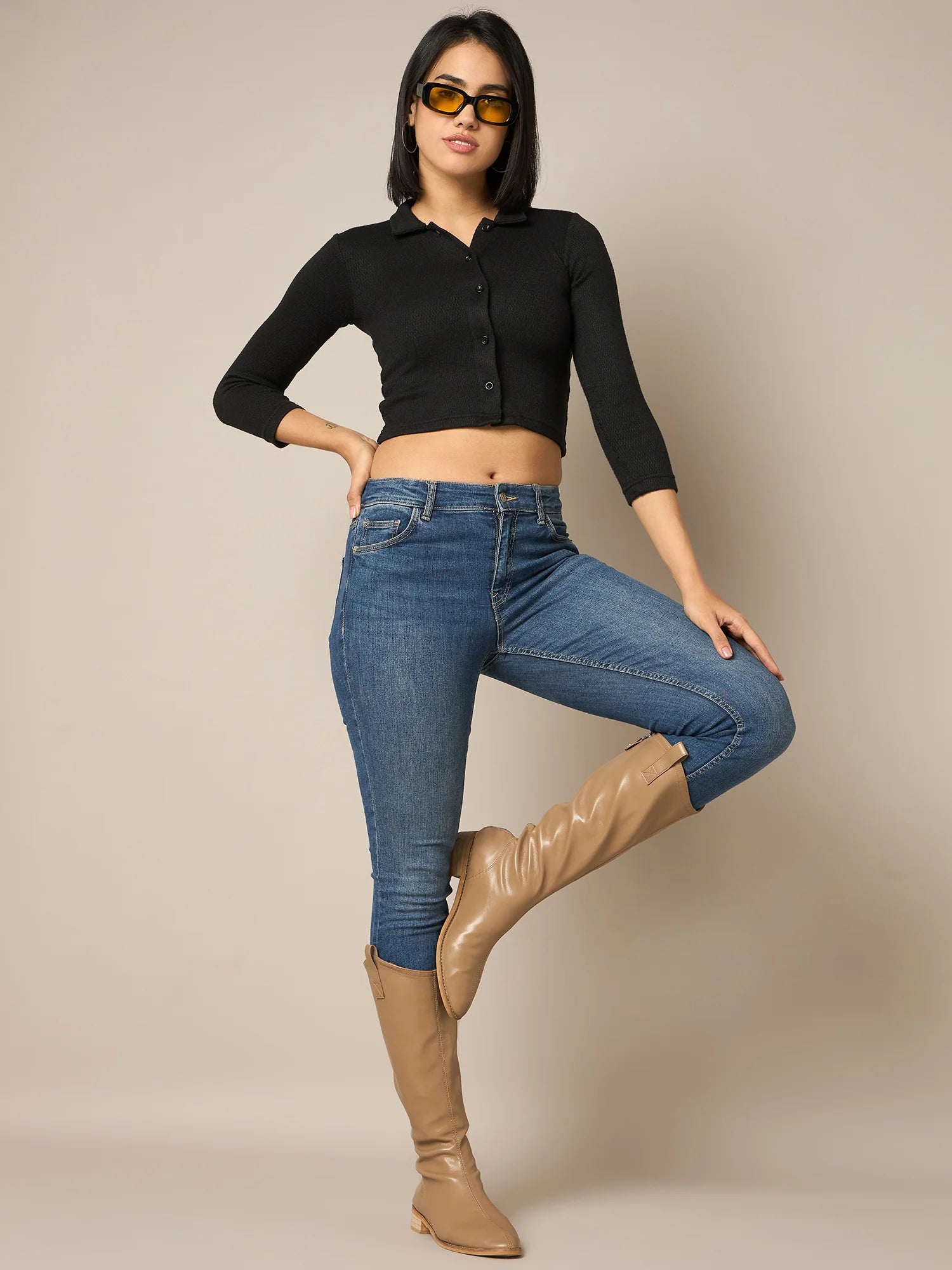 Women Black Buttoned Top - Reprise