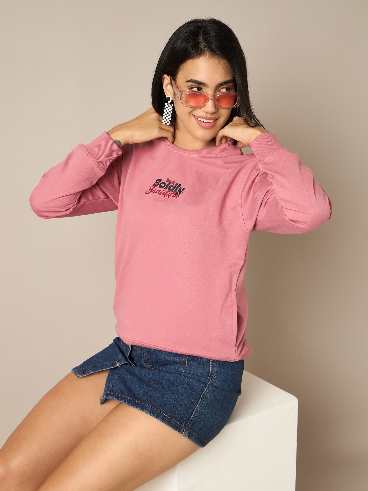 Women Pink Round Neck Sweatshirt - Reprise
