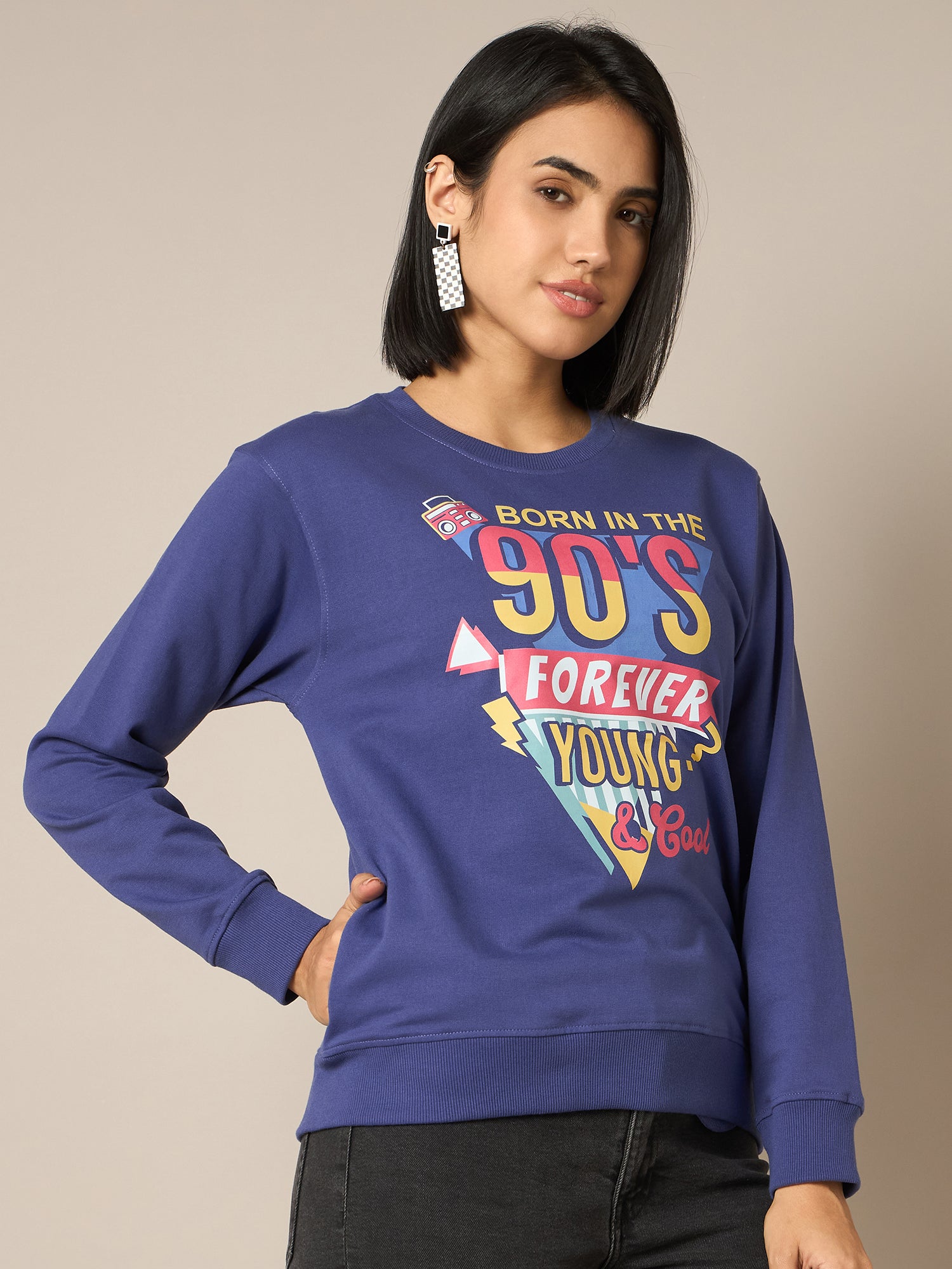 Women Blue Round Neck Sweatshirt - Reprise