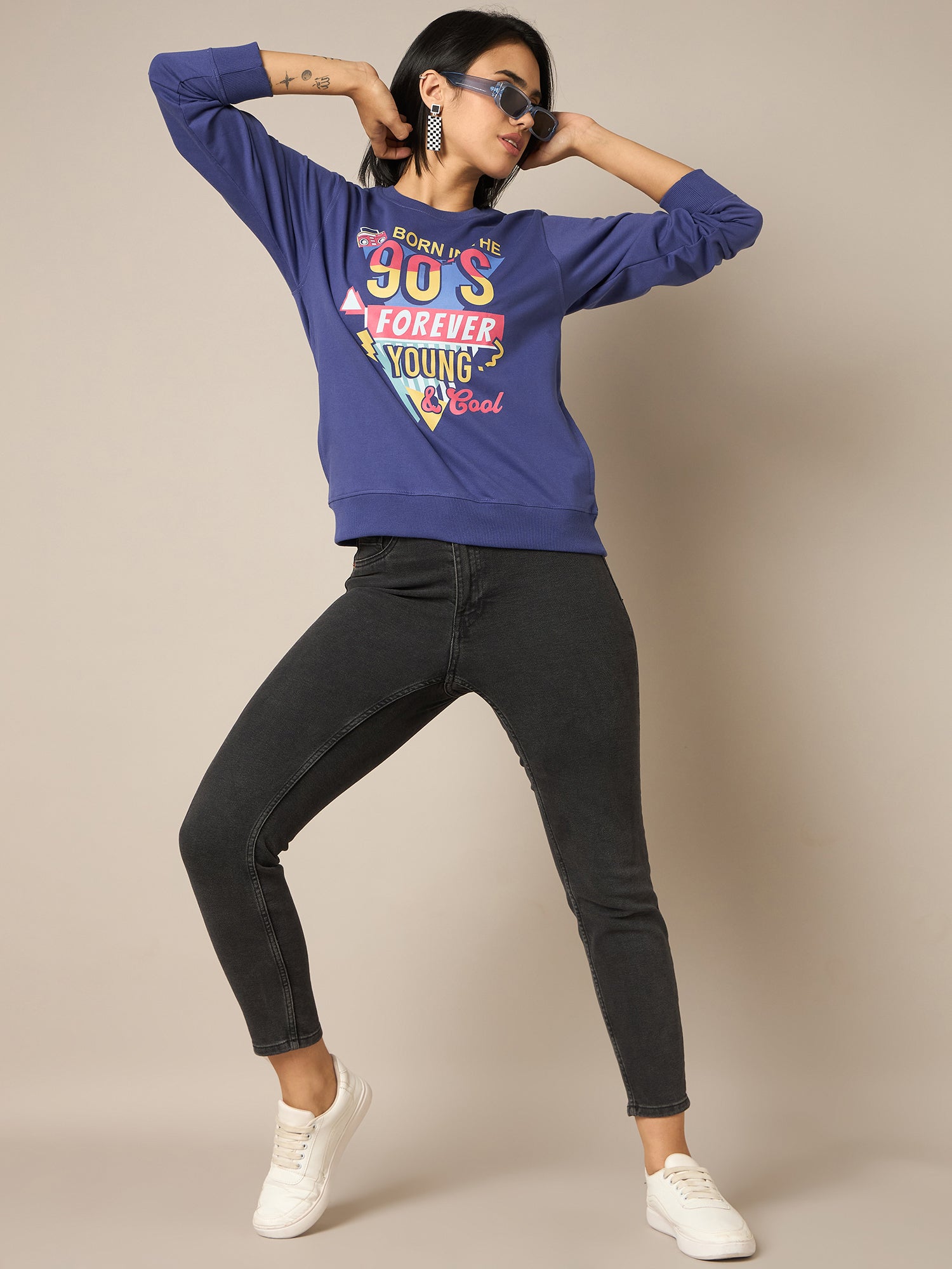 Women Blue Round Neck Sweatshirt - Reprise