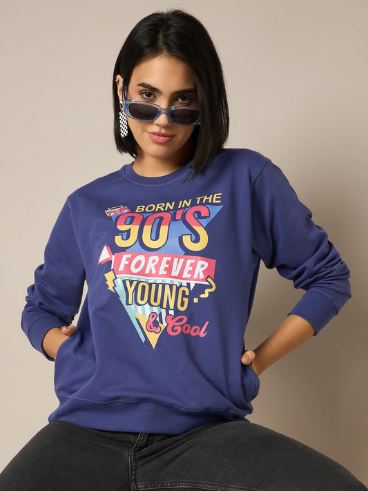 Women Blue Round Neck Sweatshirt - Reprise
