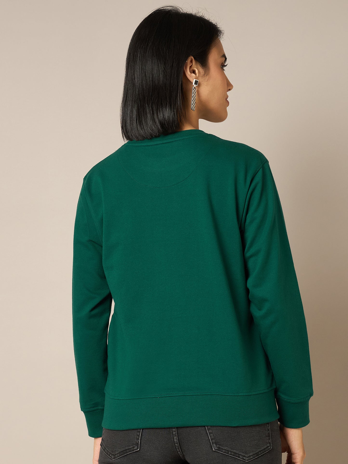 Women Bottle Green Round Neck Sweatshirt - Reprise