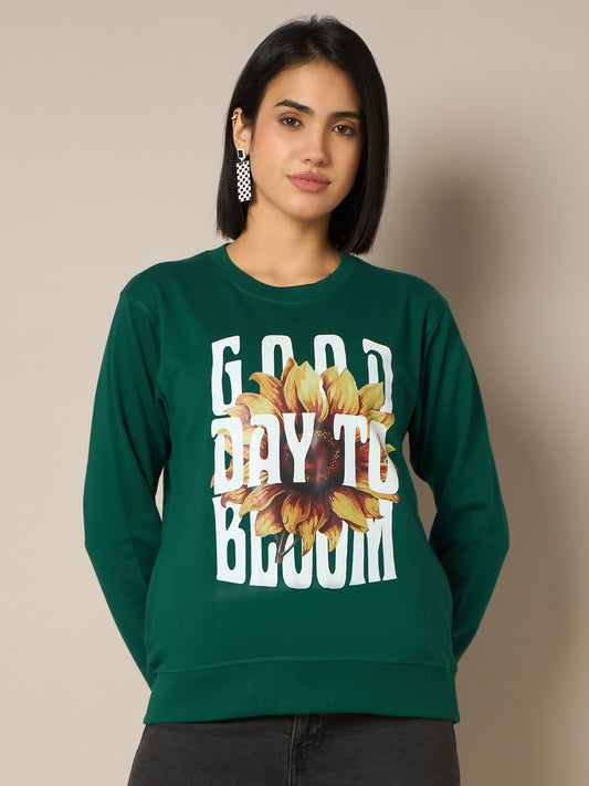Women Bottle Green Round Neck Sweatshirt - Reprise