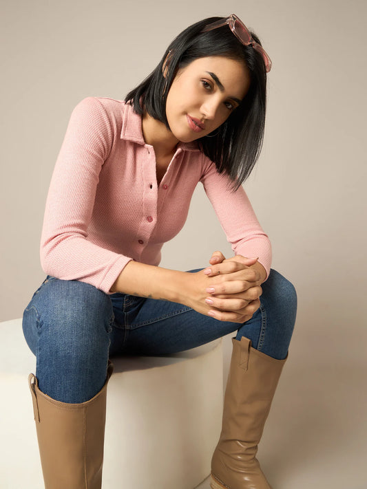 Women Pink Buttoned Top - Reprise