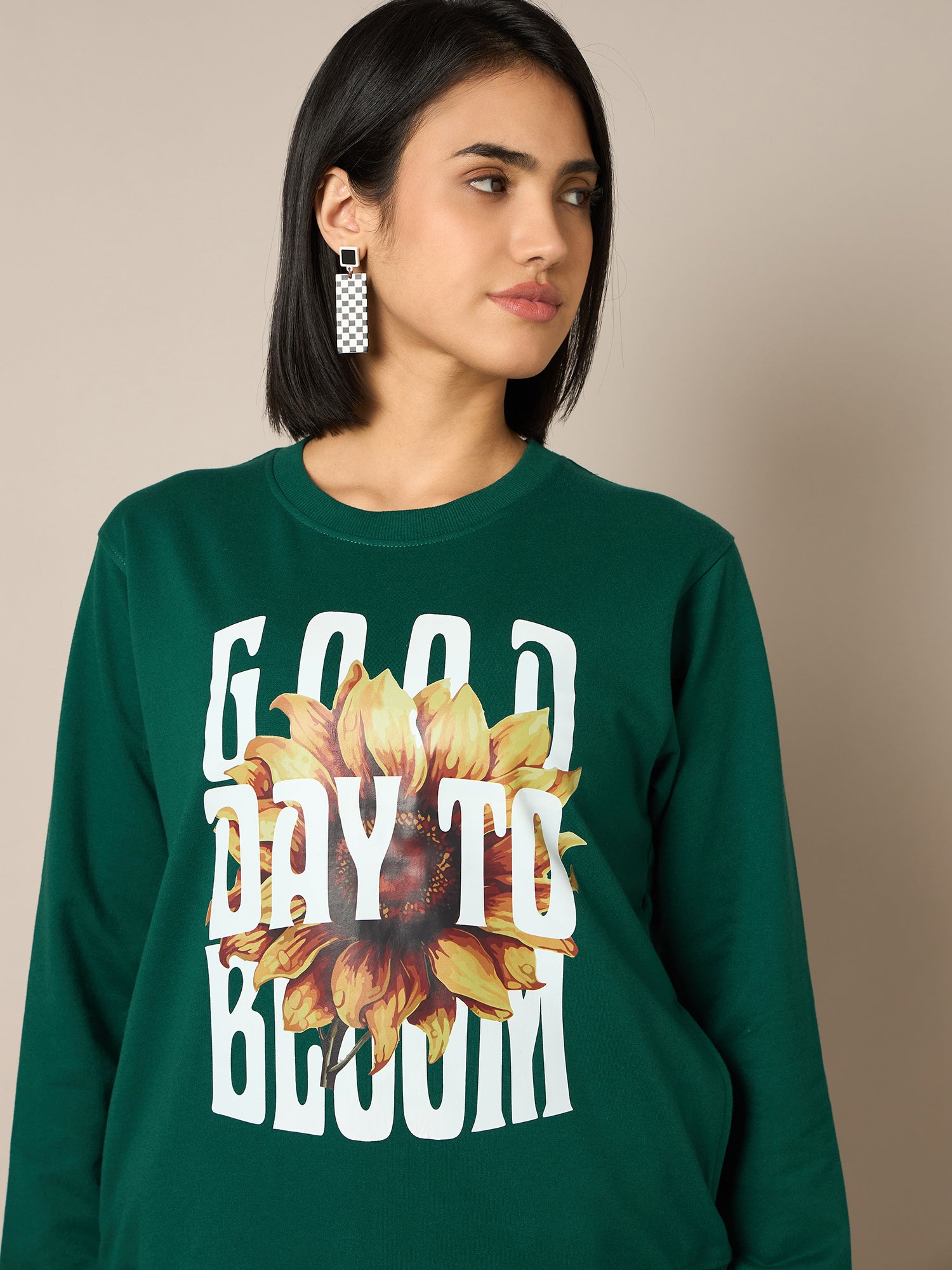 Women Bottle Green Round Neck Sweatshirt - Reprise