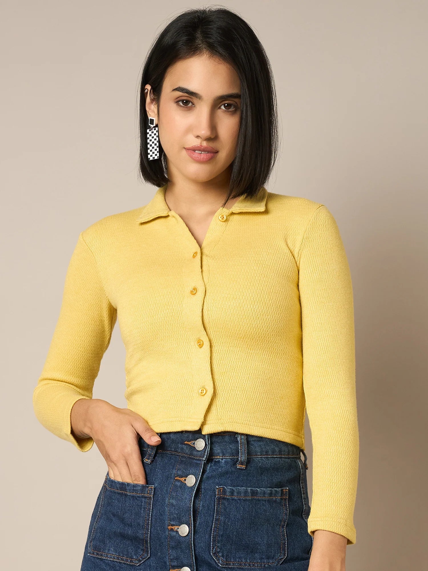 Women Yellow Buttoned Top - Reprise