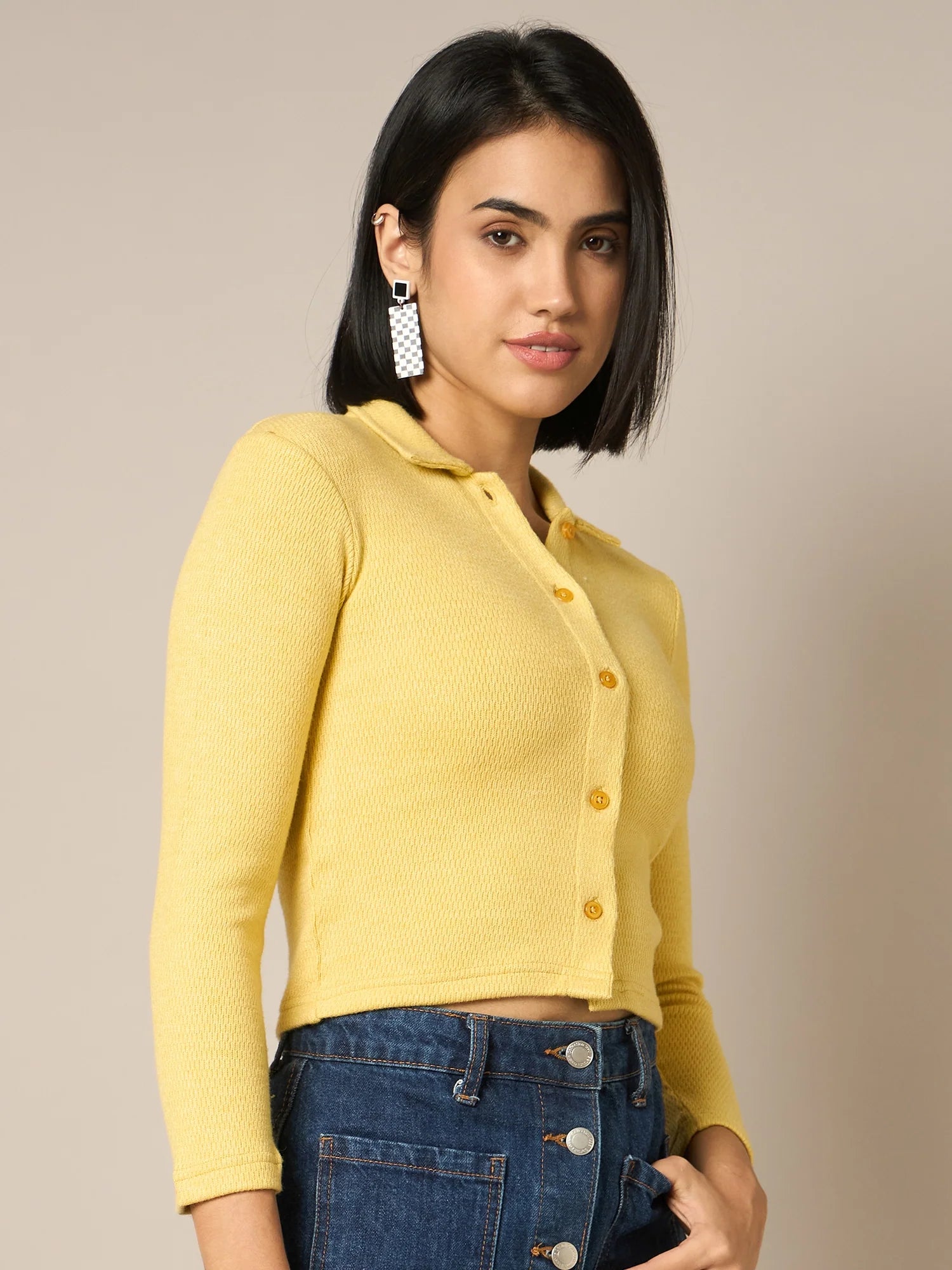 Women Yellow Buttoned Top - Reprise
