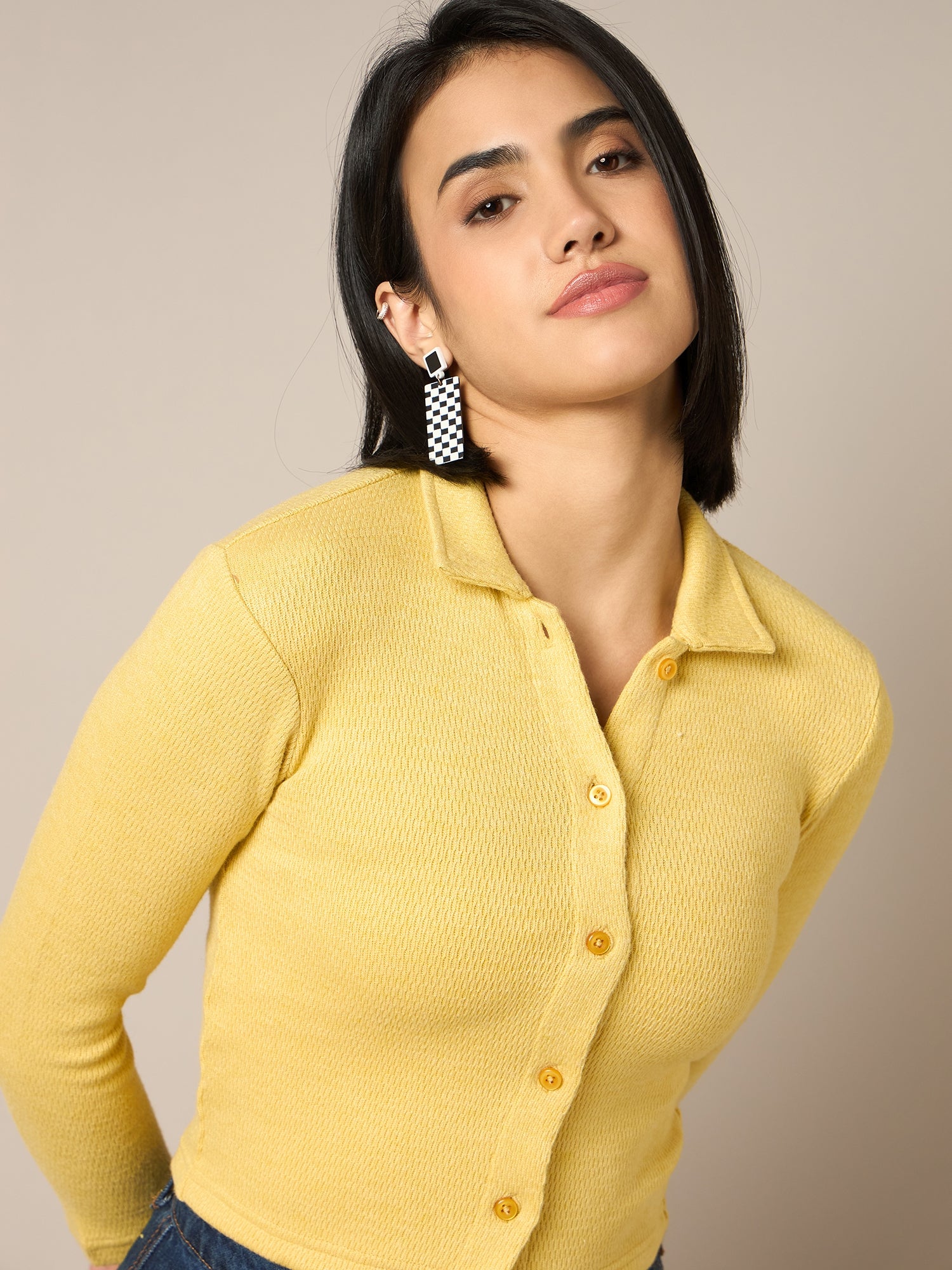 Women Yellow Buttoned Top - Reprise