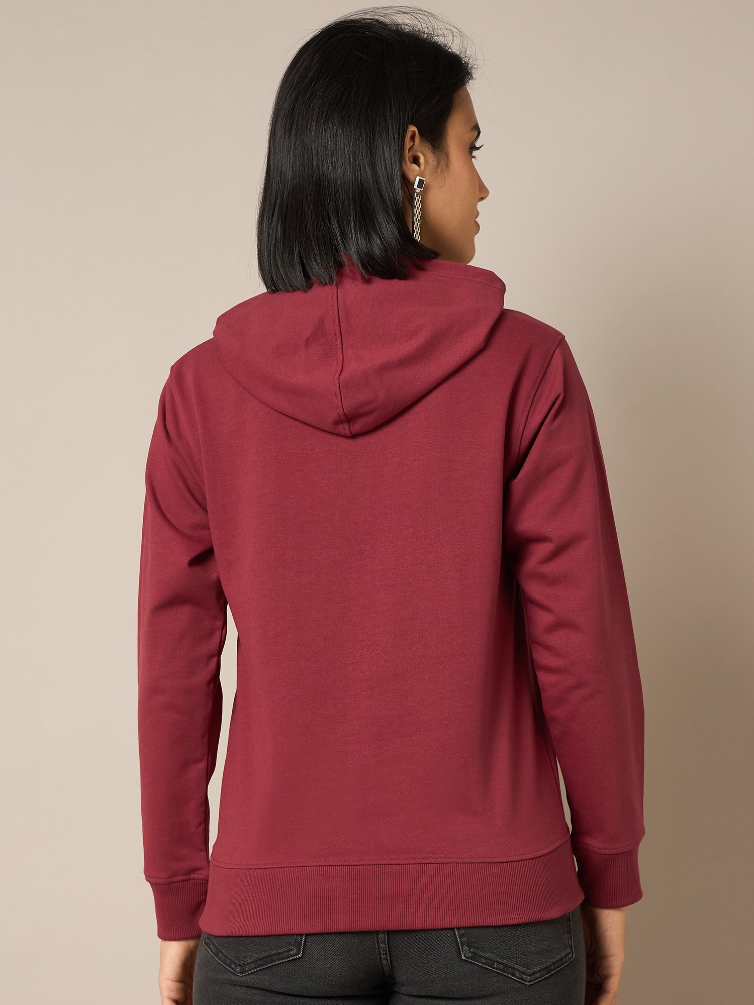 Women Maroon Solid Hoodie - Reprise