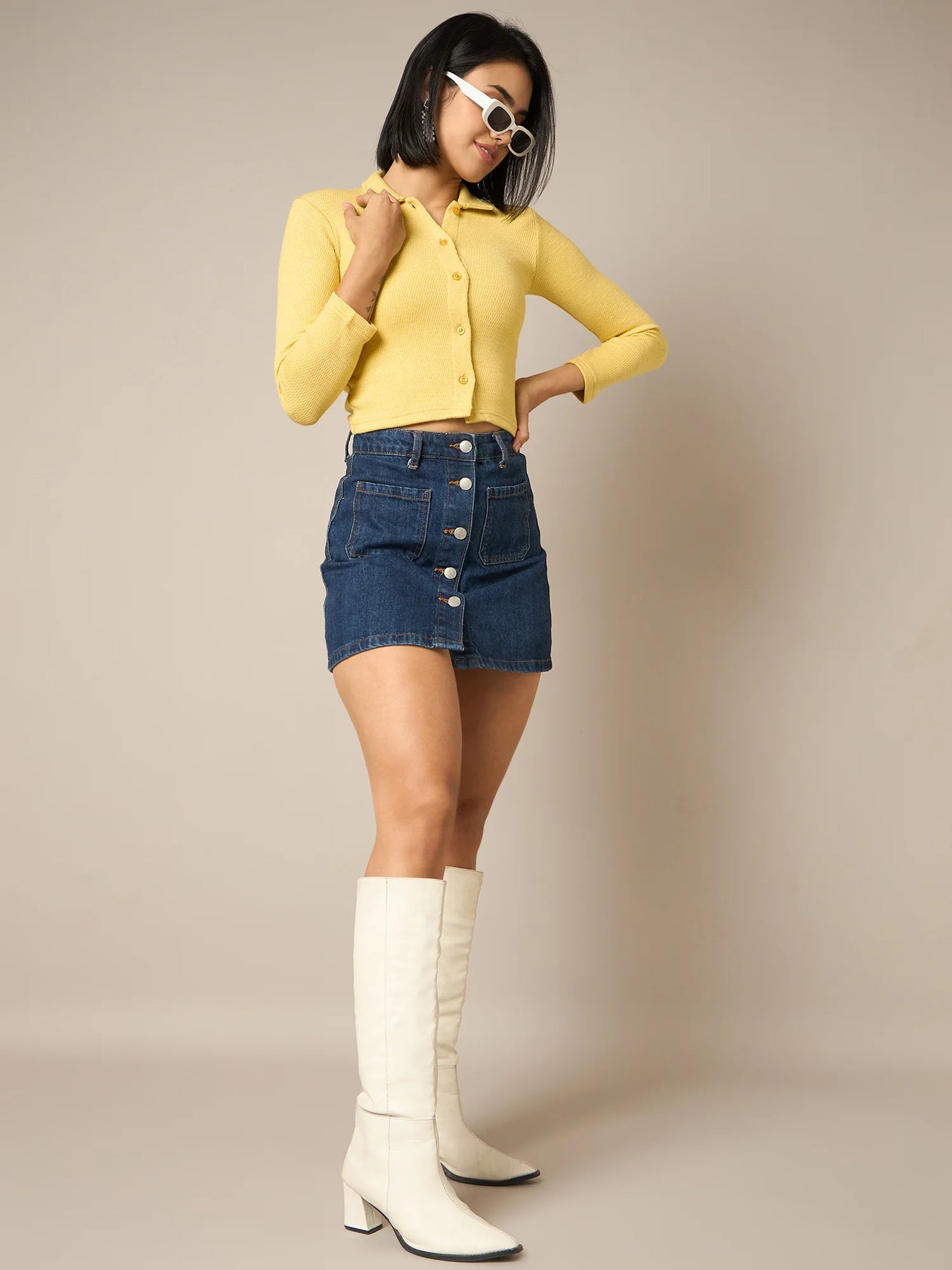 Women Yellow Buttoned Top - Reprise