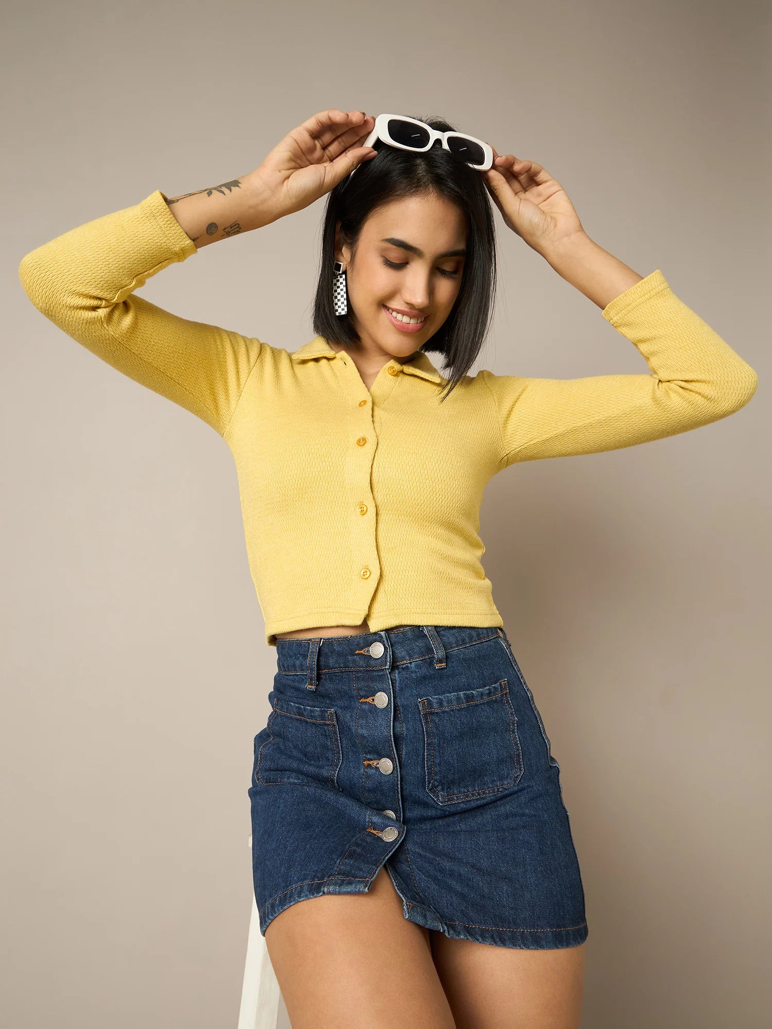 Women Yellow Buttoned Top - Reprise