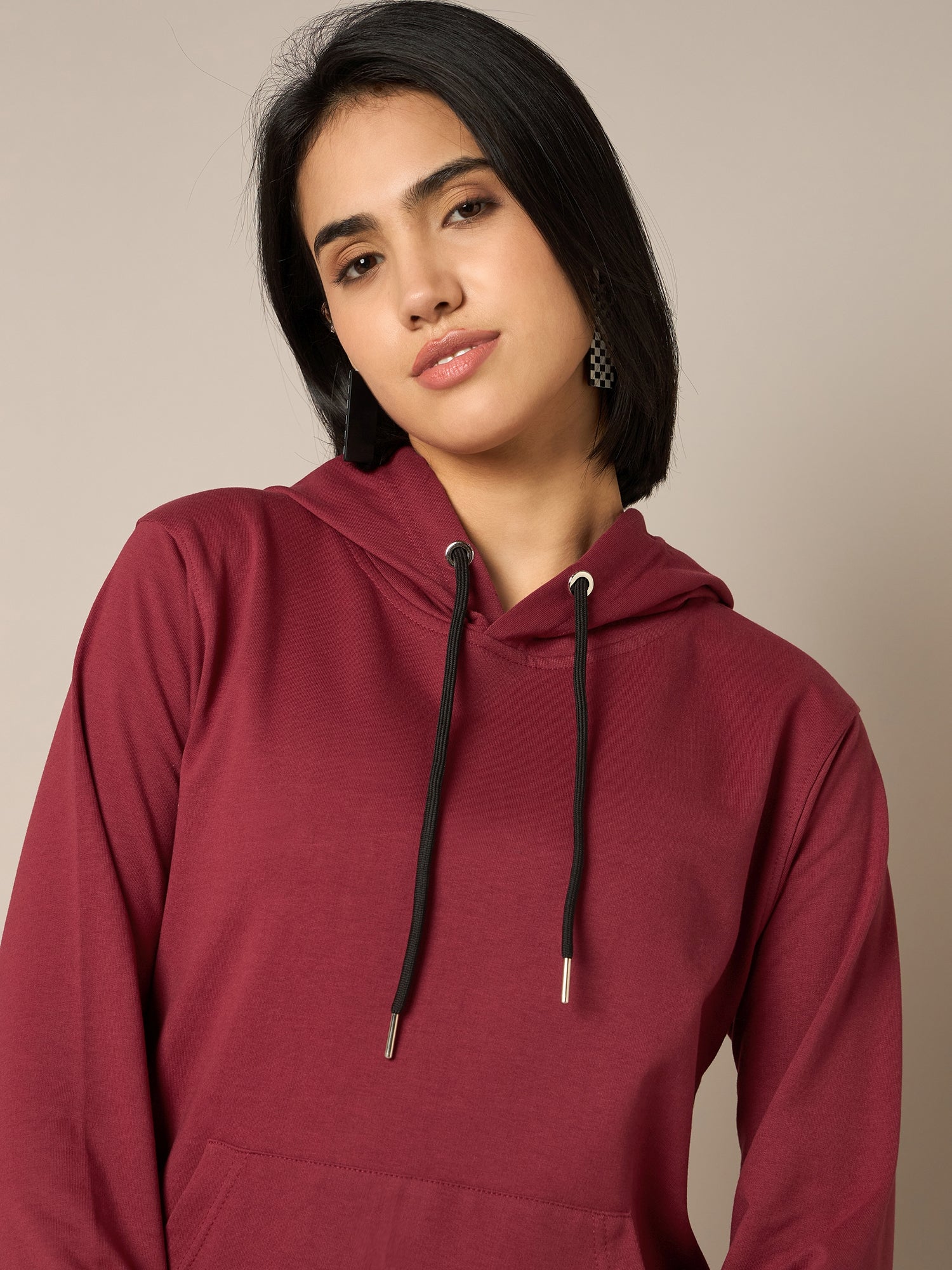 Women Maroon Solid Hoodie - Reprise