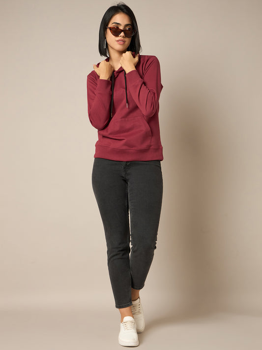 Women Maroon Solid Hoodie - Reprise