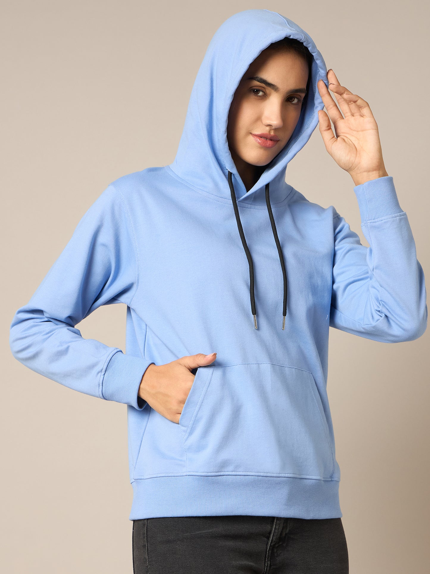 Women Blue Solid Hoodie - Reprise