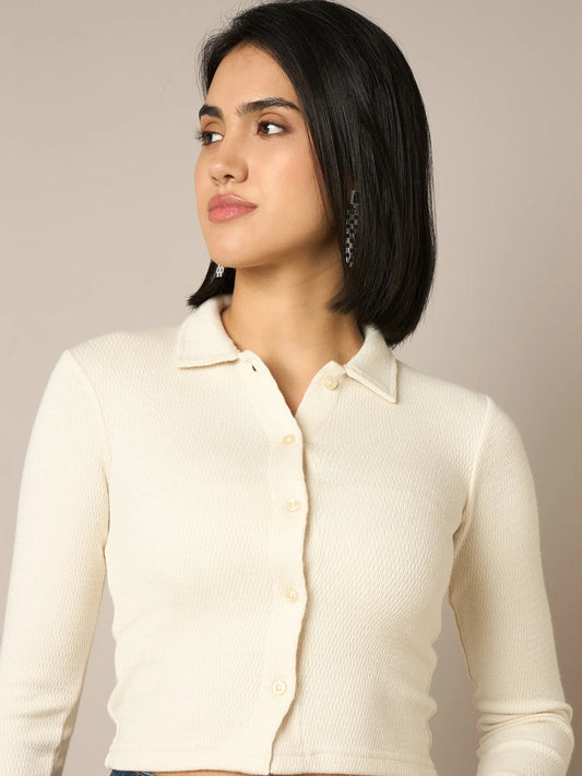 Women Off White Buttoned Top