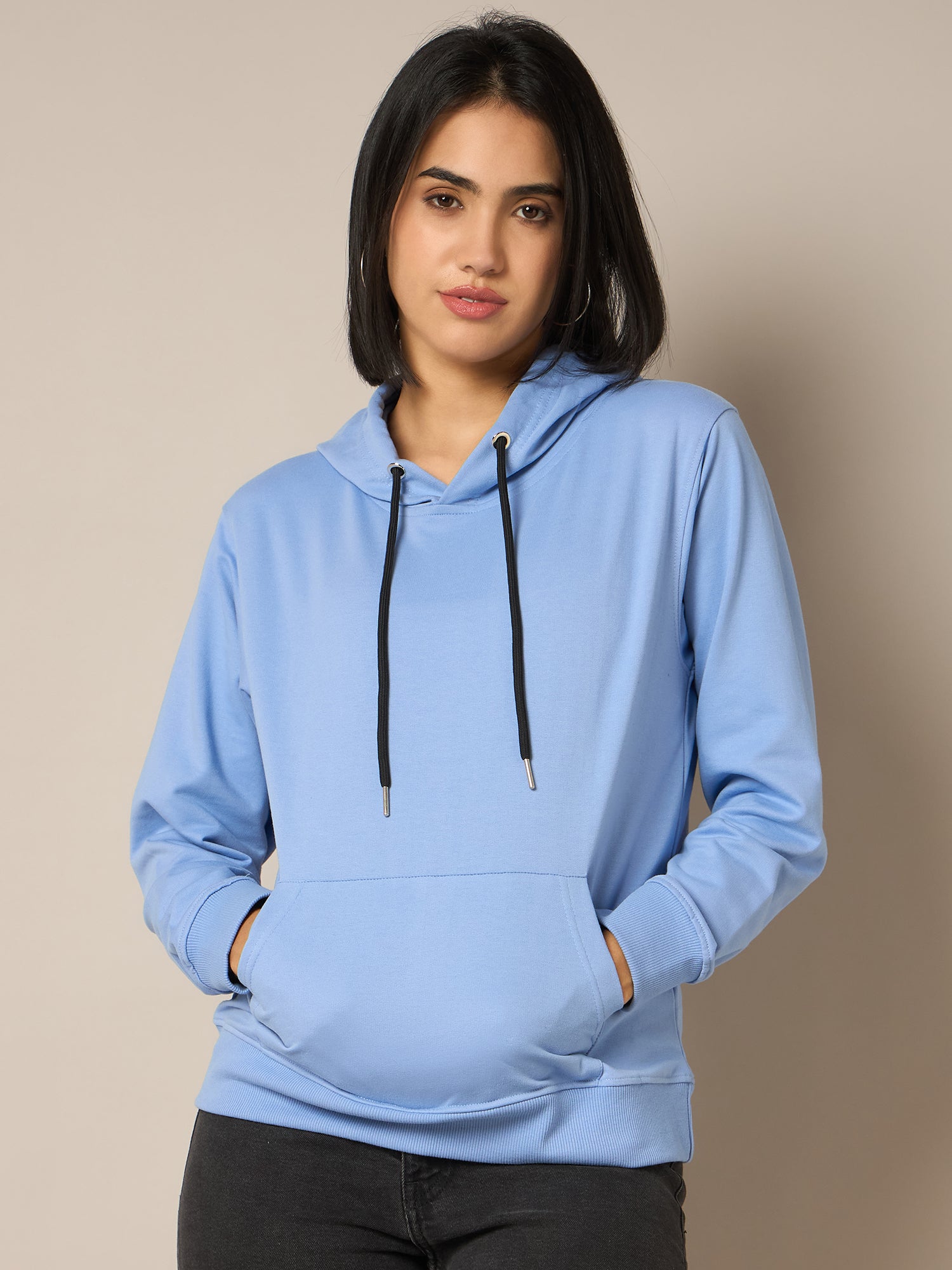 Women Blue Solid Hoodie - Reprise