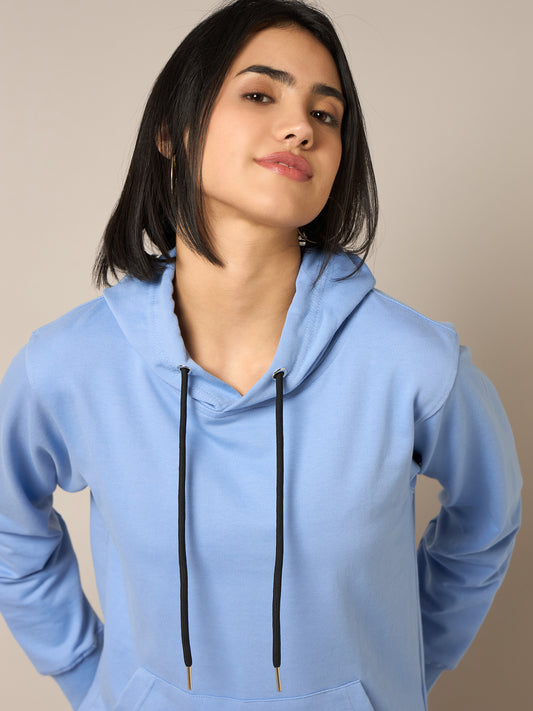 Women Blue Solid Hoodie - Reprise
