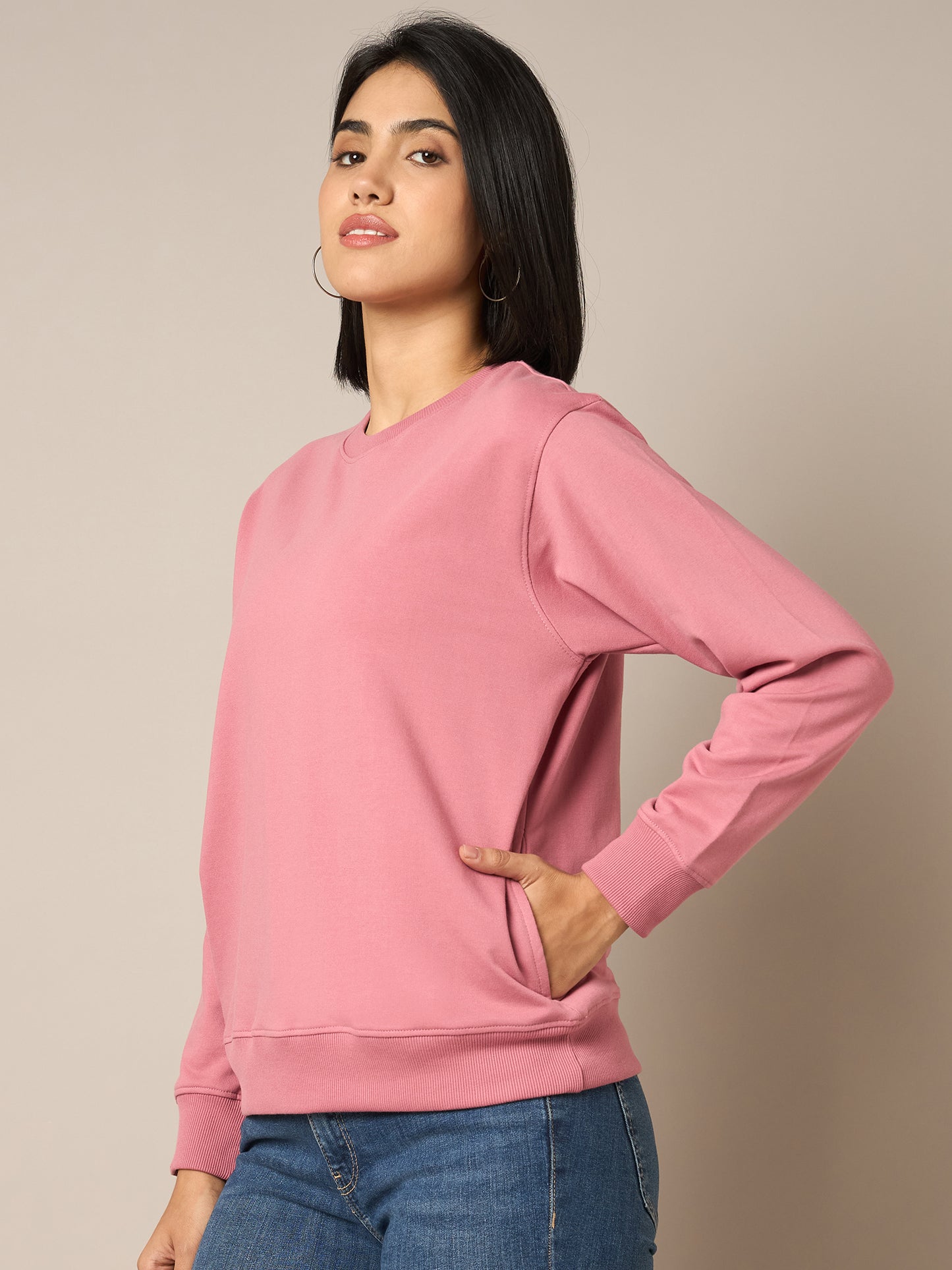 Women Pink Round Neck Sweatshirt - Reprise