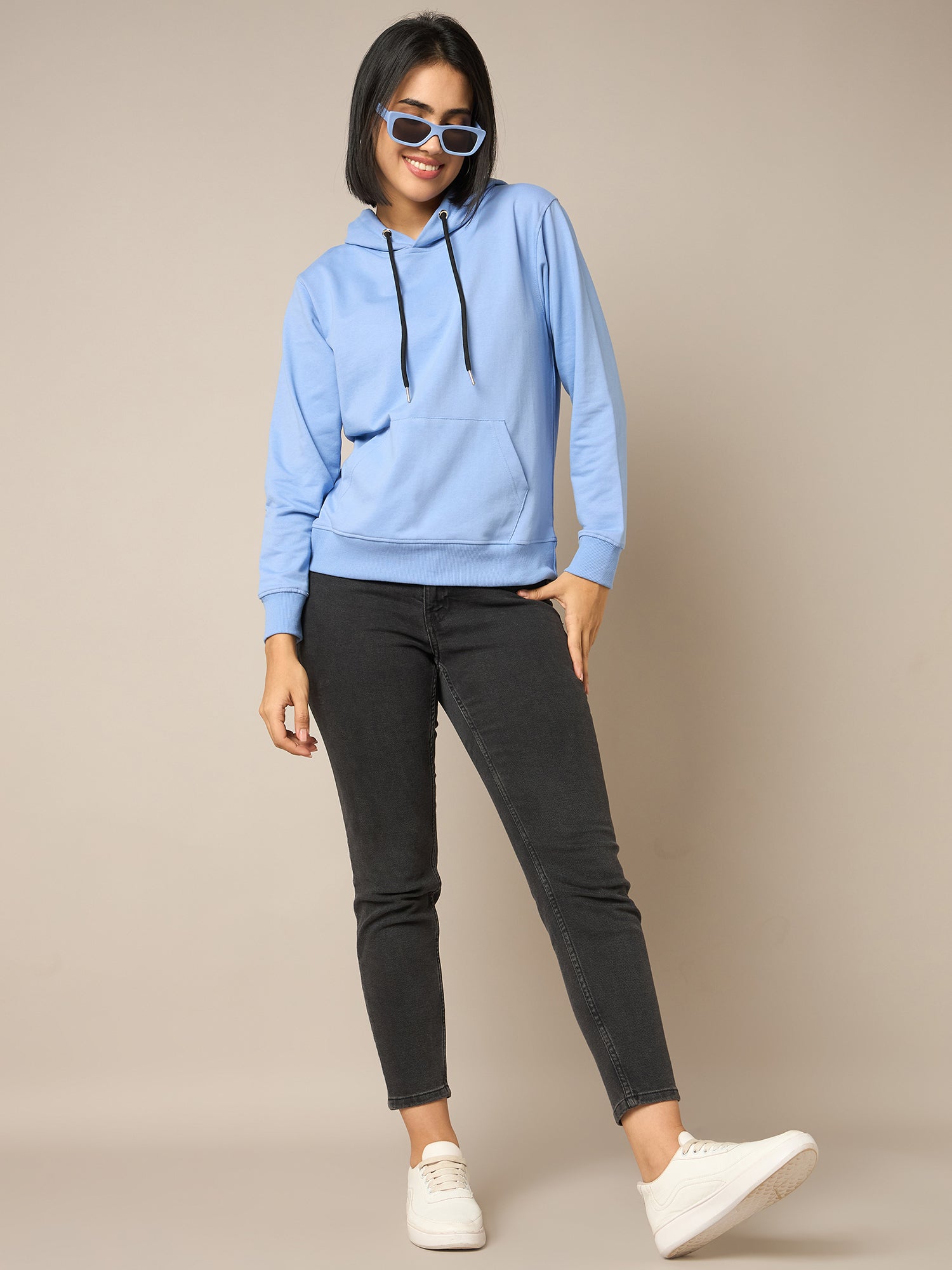 Women Blue Solid Hoodie - Reprise