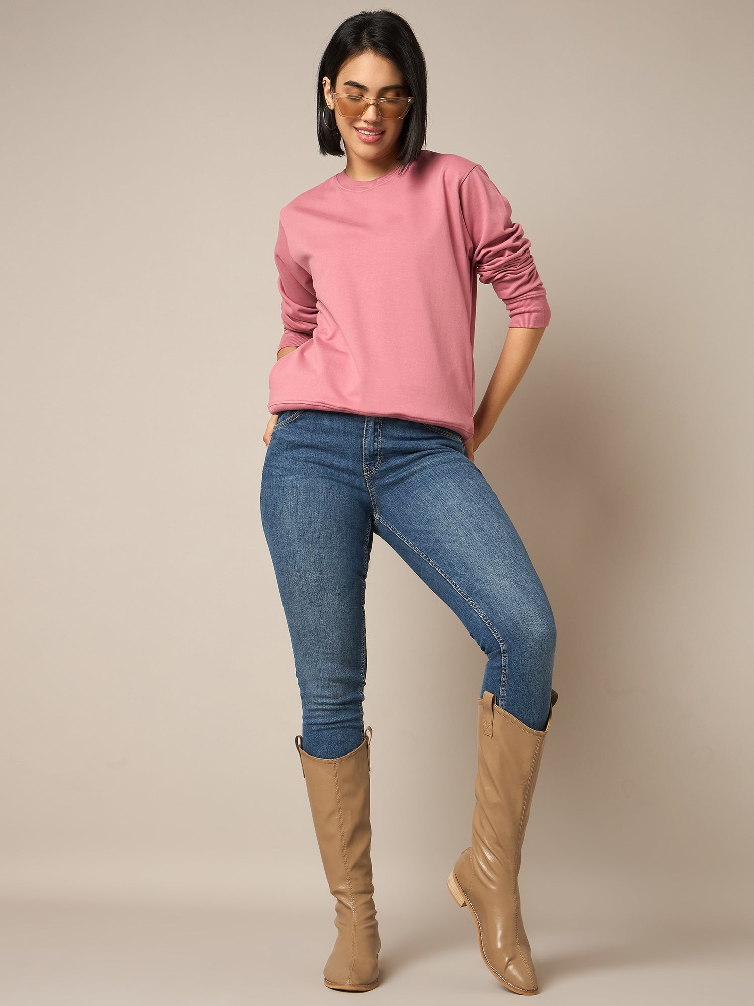 Women Pink Round Neck Sweatshirt - Reprise