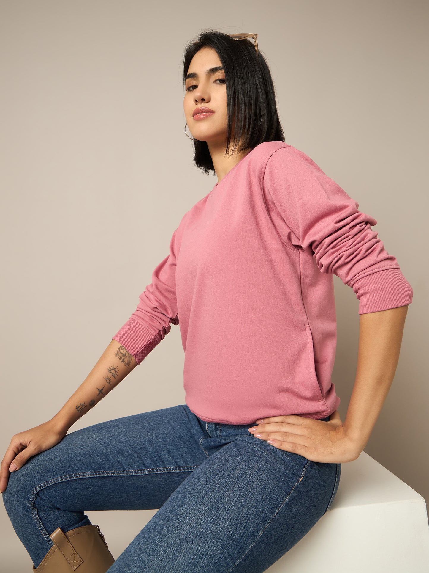 Women Pink Round Neck Sweatshirt - Reprise