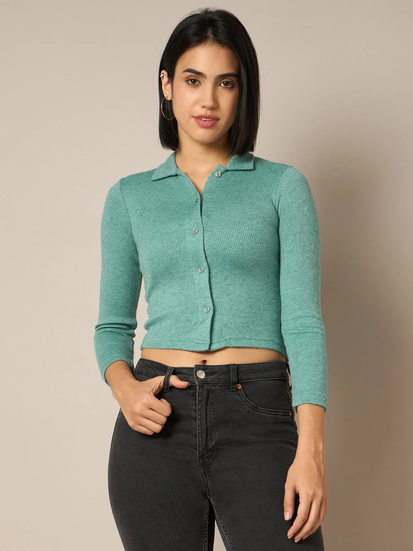Women Green Buttoned Top - Reprise