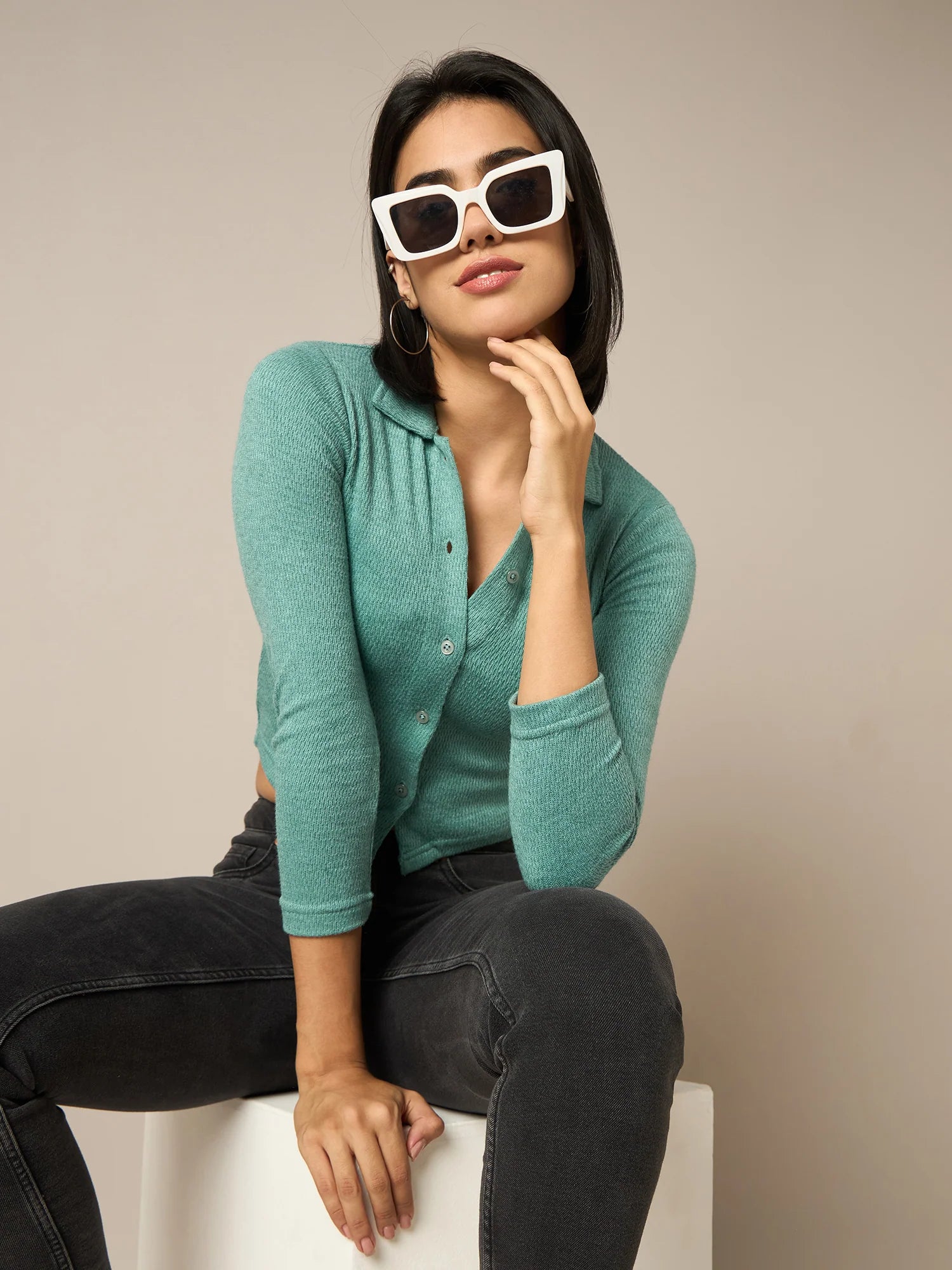 Women Green Buttoned Top - Reprise