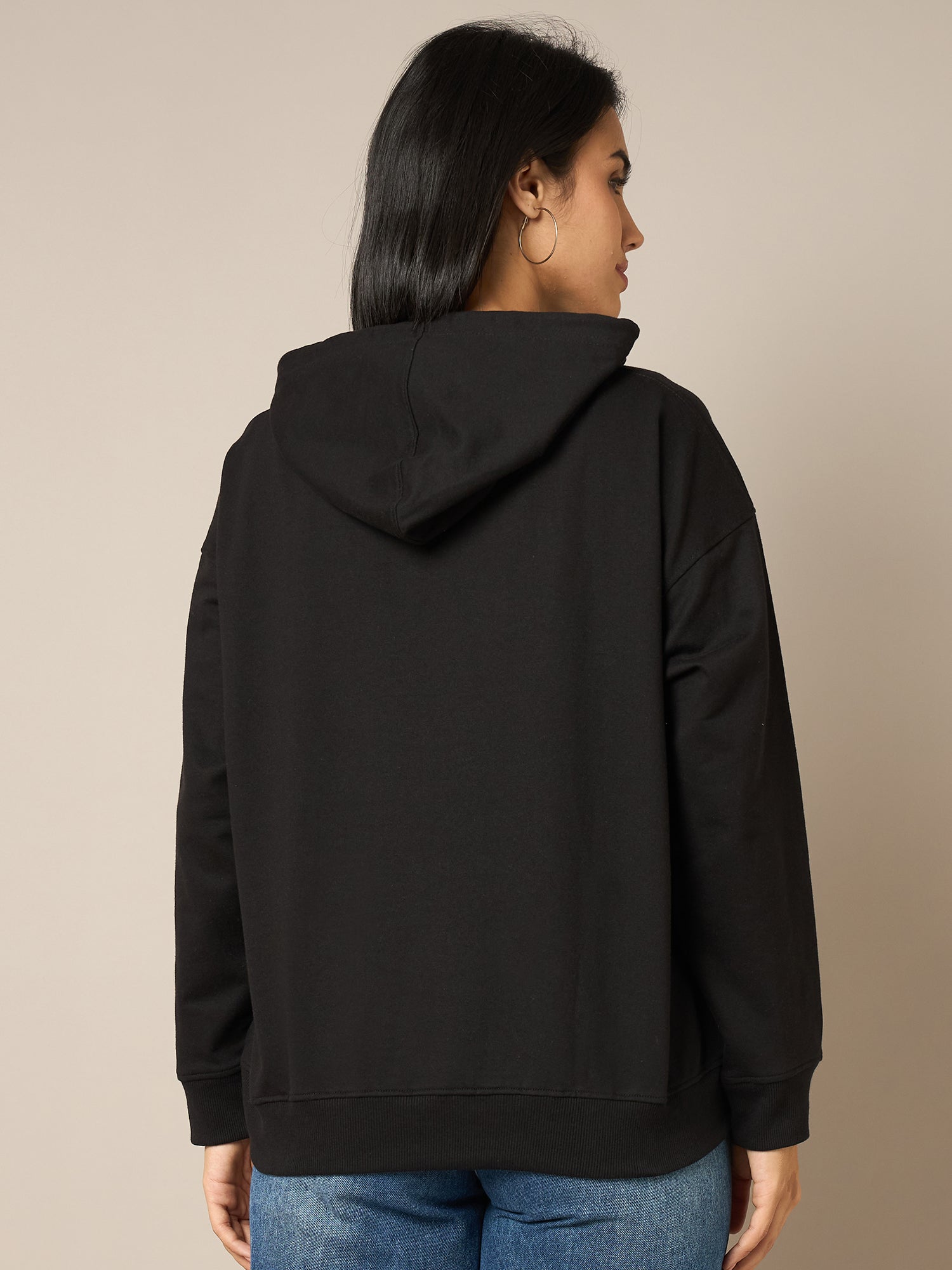 Women Black Printed Hoodie - Reprise