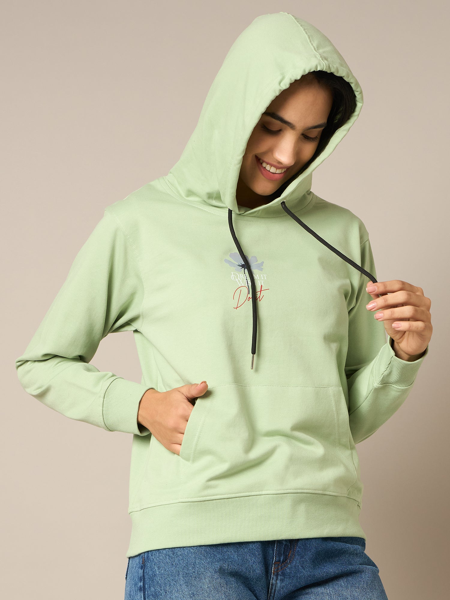 Women Green Printed Hoddie - Reprise