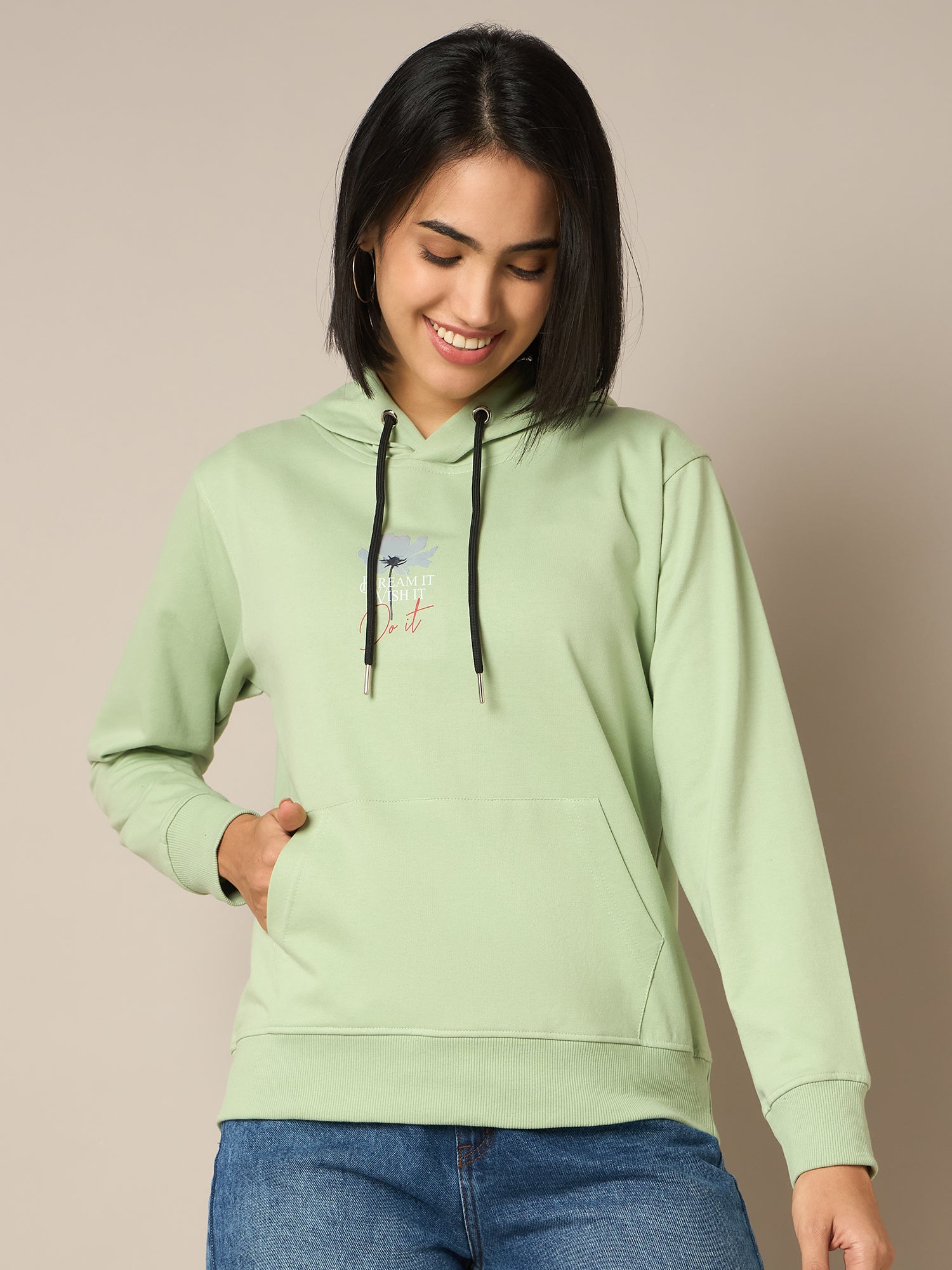 Women Green Printed Hoddie - Reprise