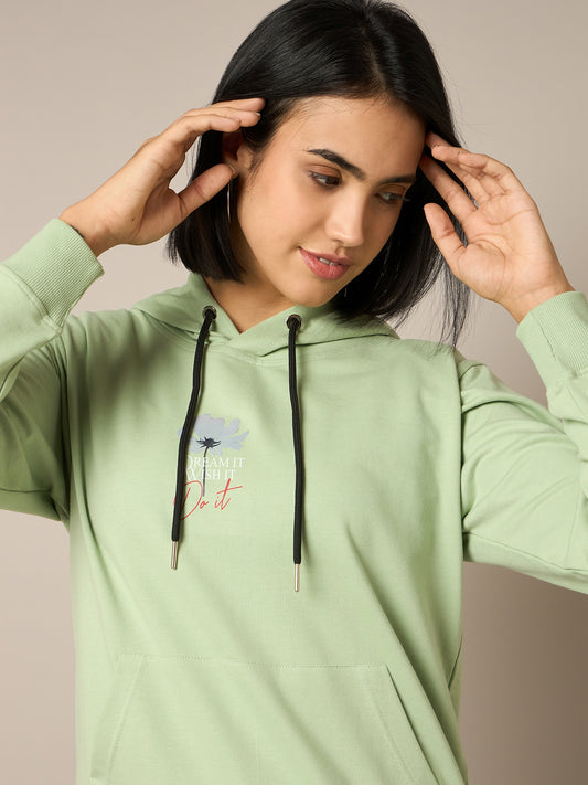 Women Green Printed Hoddie - Reprise