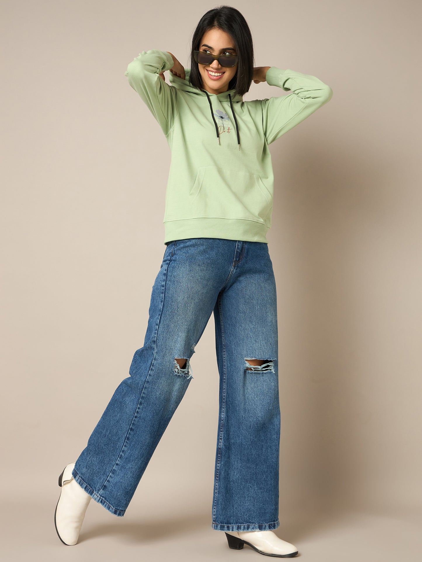 Women Green Printed Hoddie - Reprise