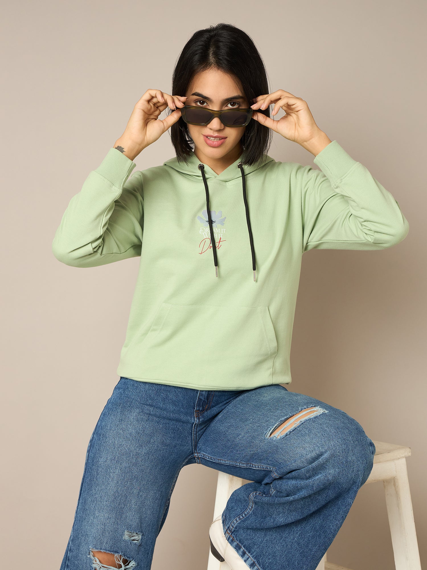 Women Green Printed Hoddie - Reprise