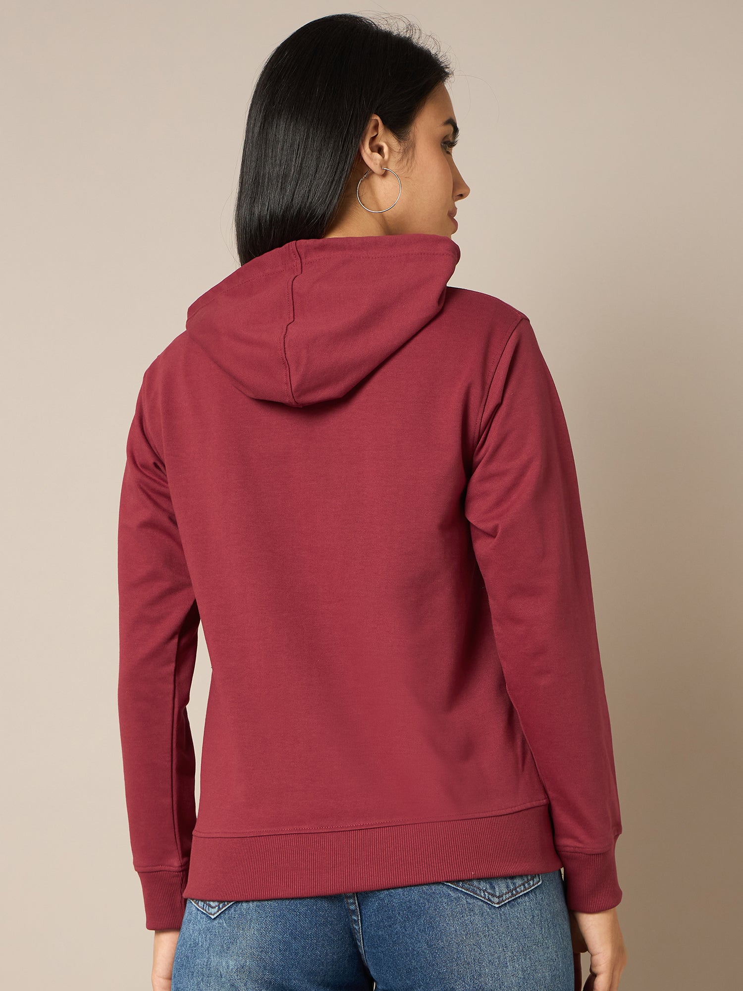 Women Maroon Printed Hoodie - Reprise