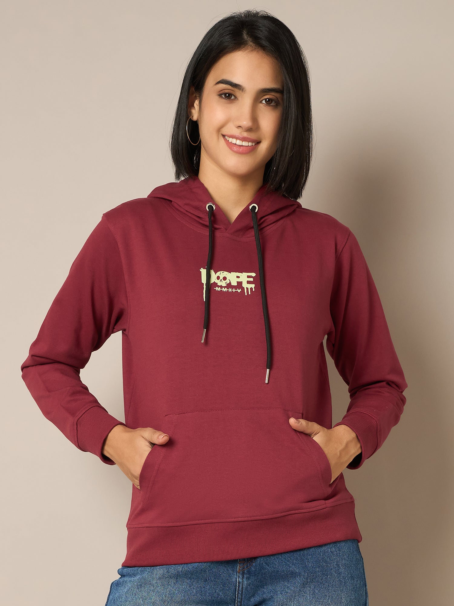 Women Maroon Printed Hoodie - Reprise