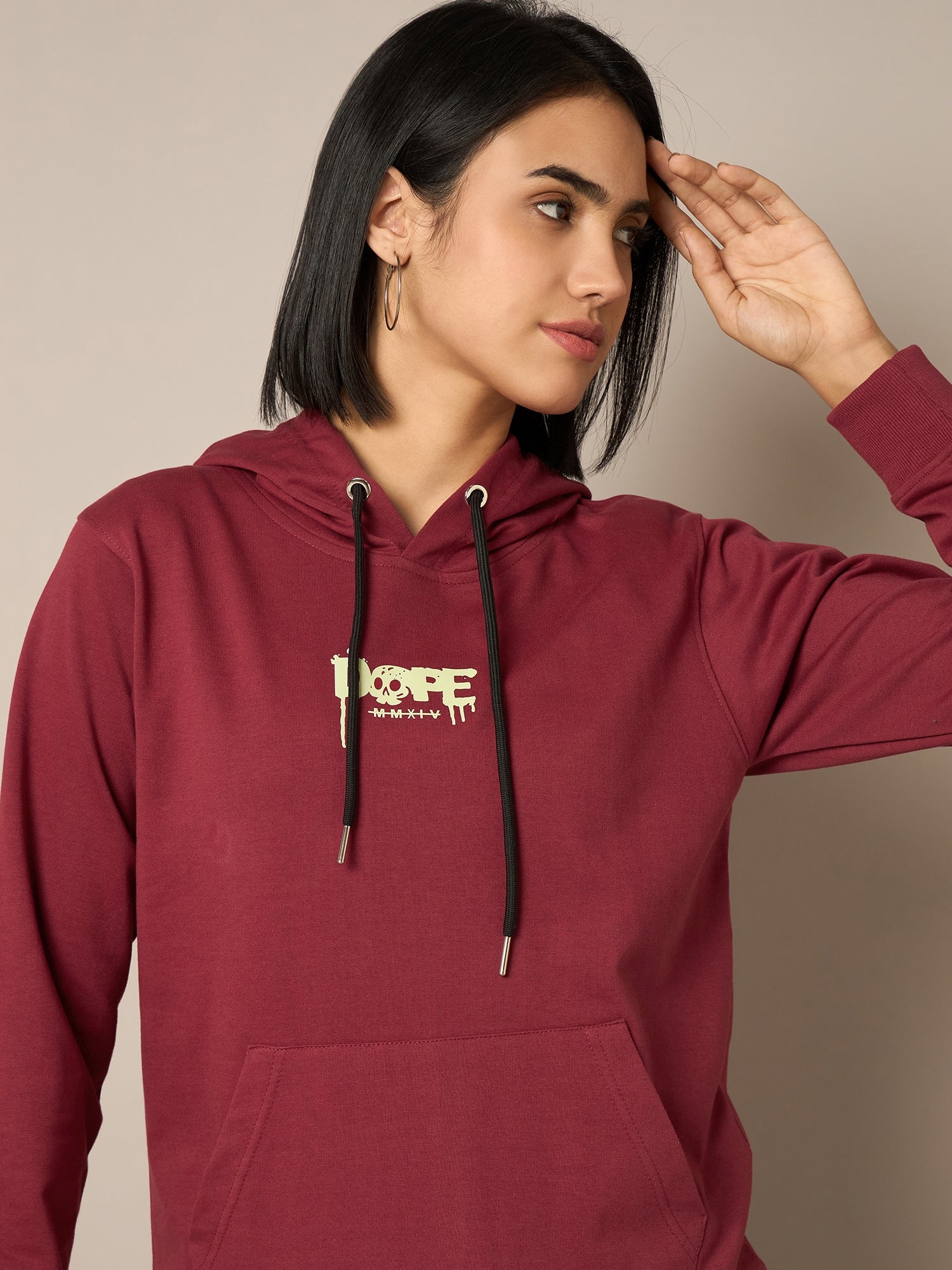 Women Maroon Printed Hoodie - Reprise