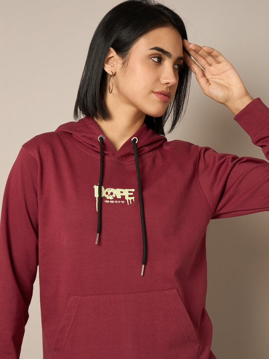 Women Maroon Printed Hoodie - Reprise